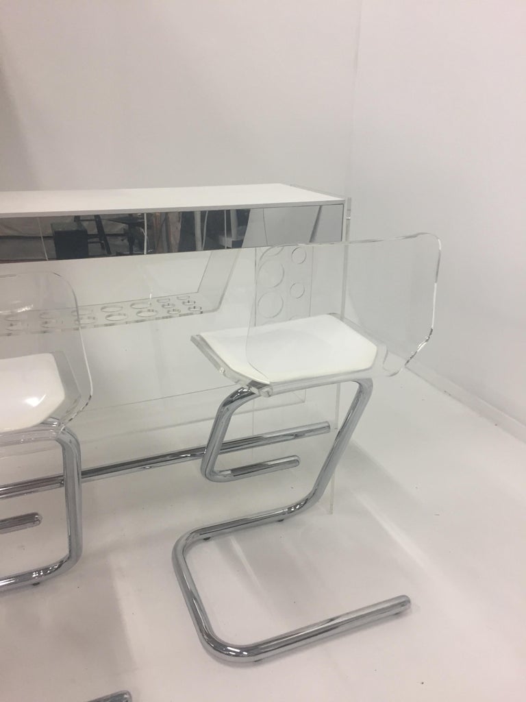 Fantabulous Lucite and Mirrored Bar with Matching Bar Stools at 1stDibs
