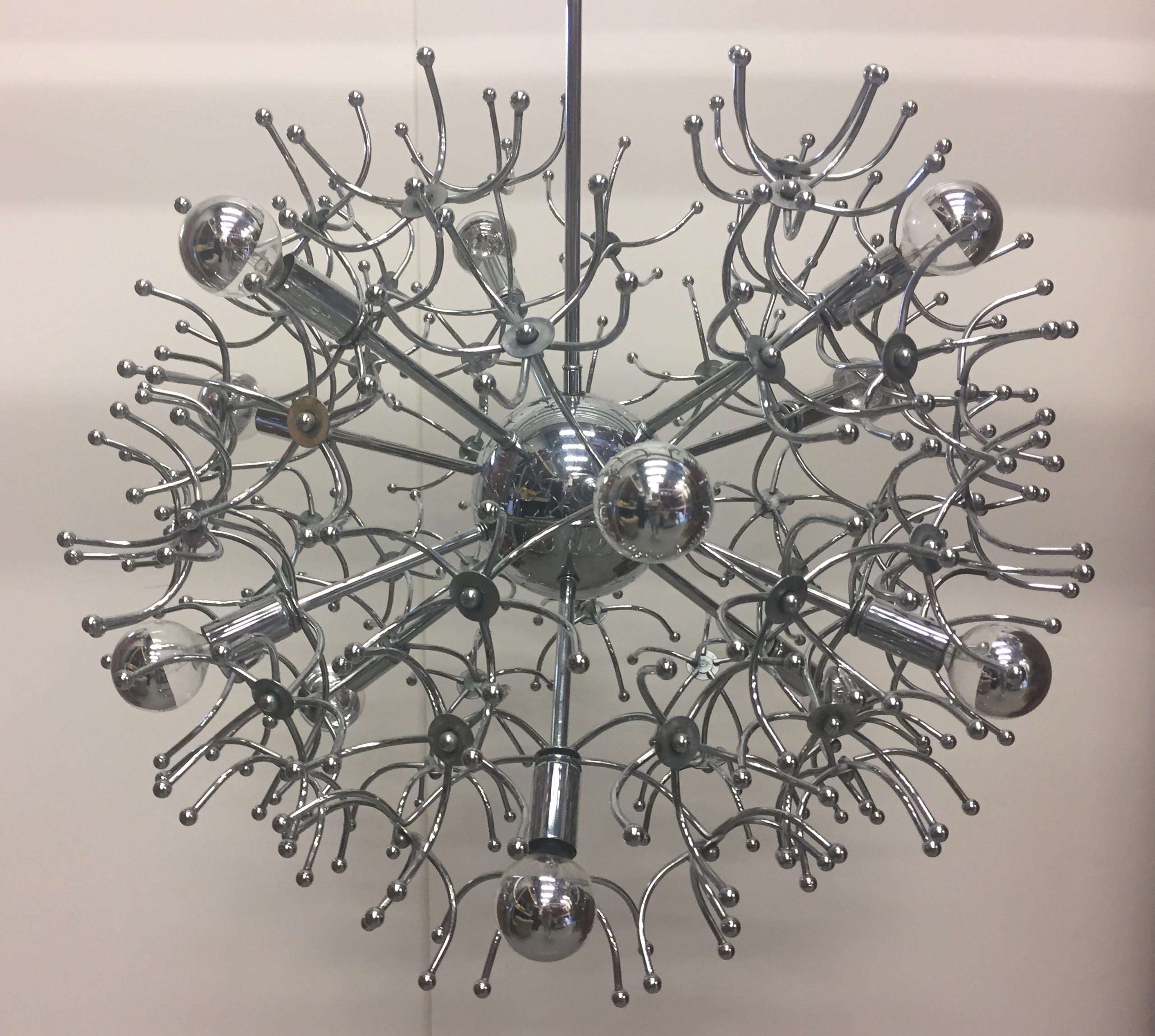 Fantabulous Multi Arm Vintage Sputnik Chrome Chandelier In Excellent Condition For Sale In Hopewell, NJ