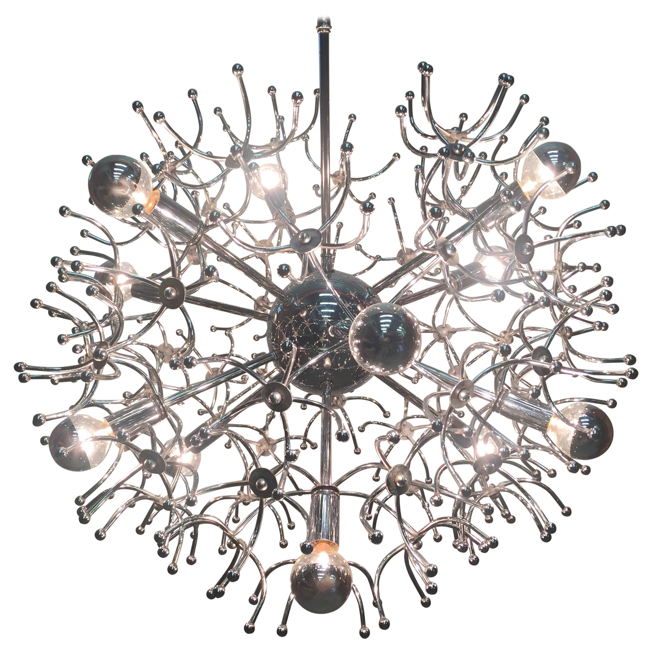 Fantabulous Multi Arm Vintage Sputnik Chrome Chandelier For Sale