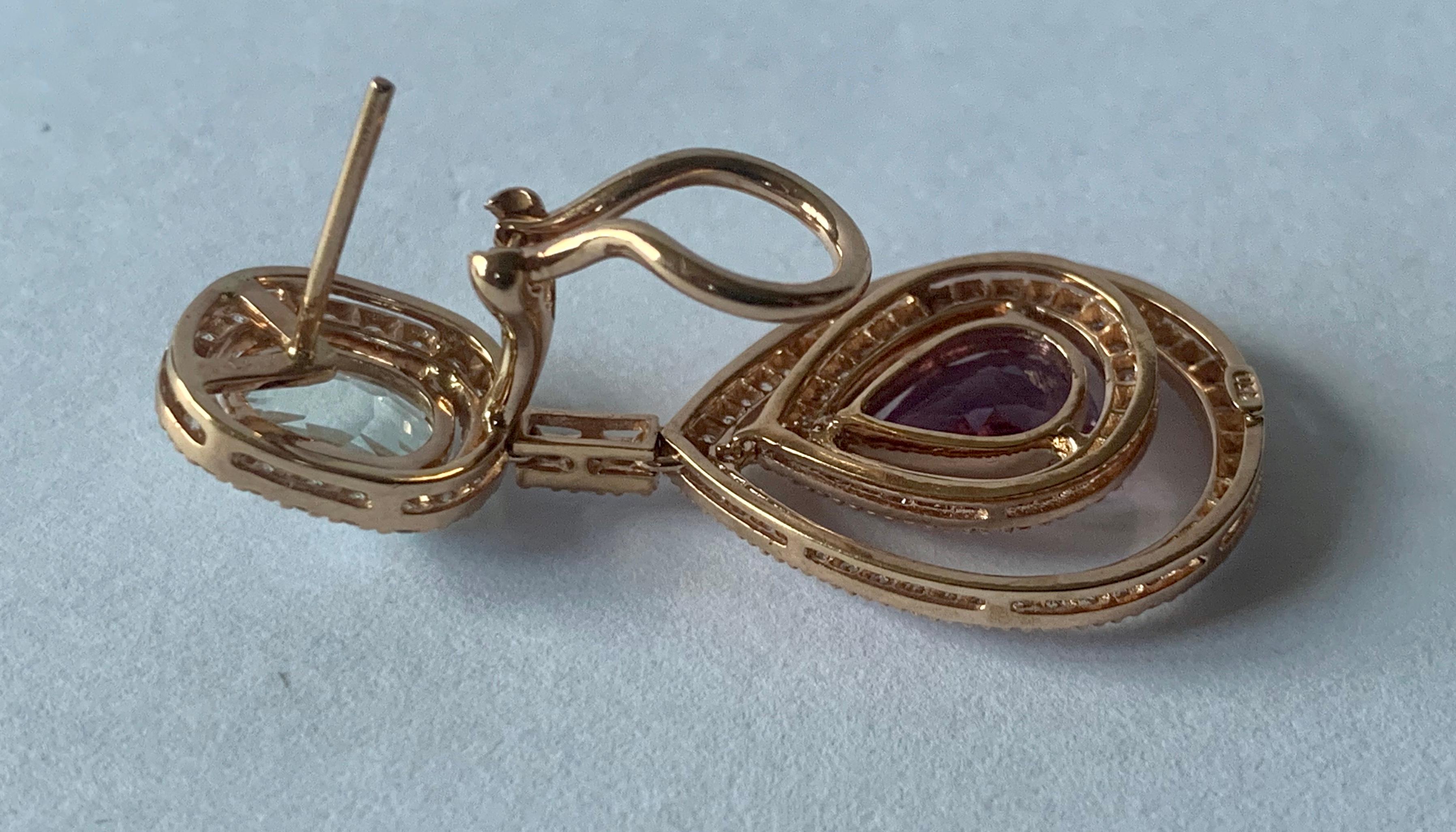 Fantastic 18 Karat Pink Gold Earrings with Amethysts and Diamonds In New Condition For Sale In Zurich, Zollstrasse