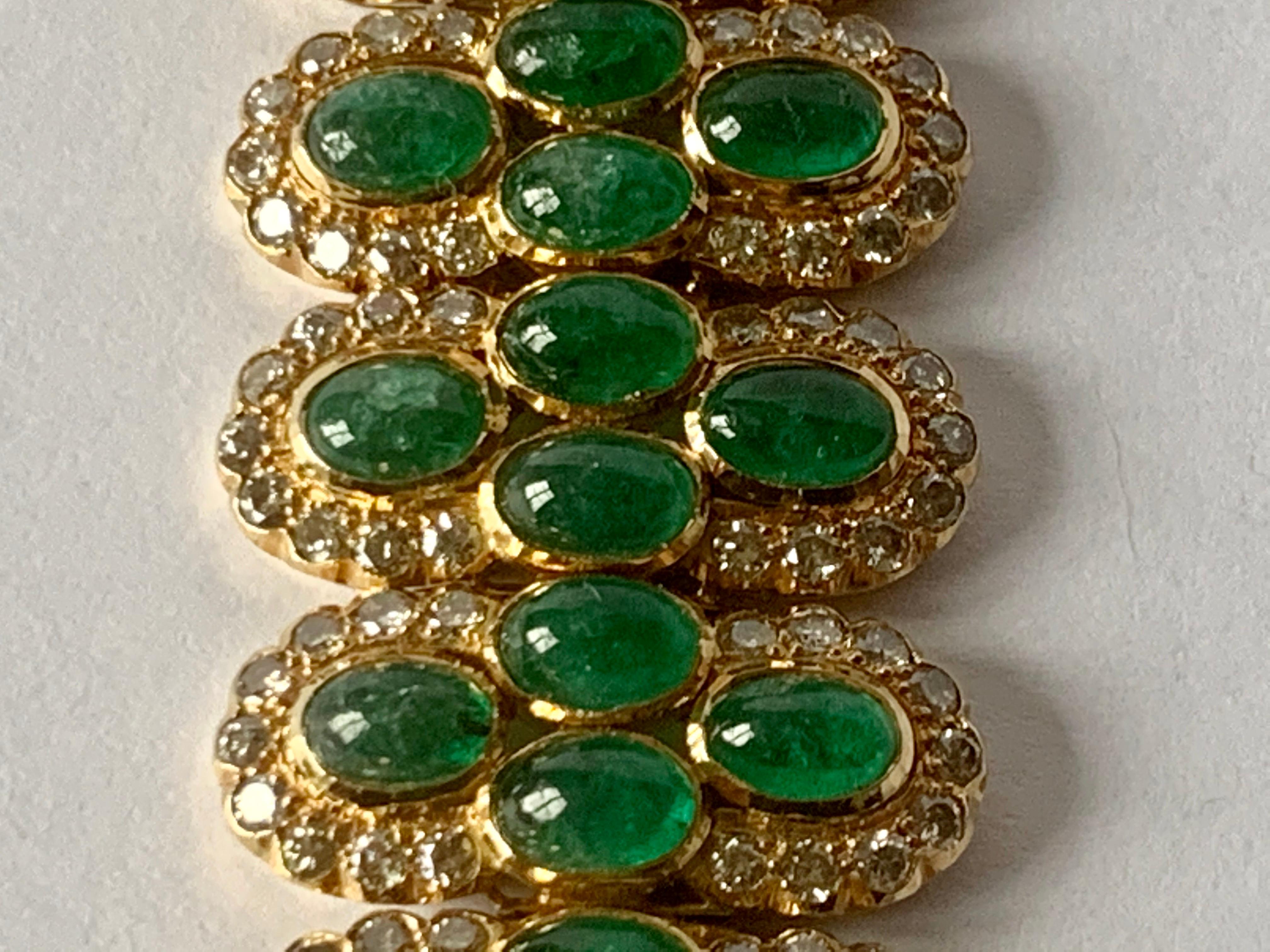 Fantastic 18 Karat Yellow Gold Emerald and Diamond Bracelet For Sale 2