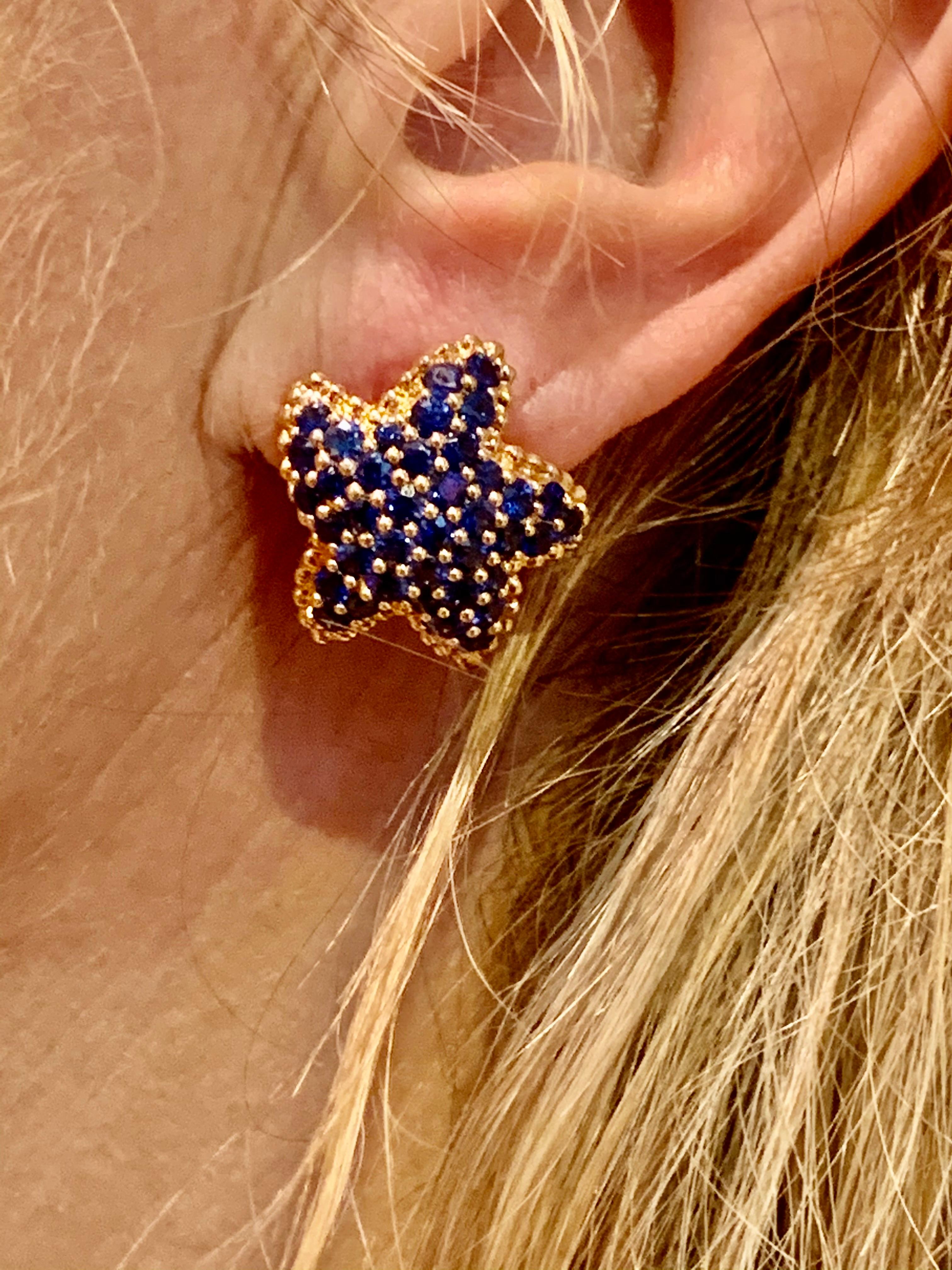 Fantastic 18 Rose Gold Blue Sapphire Starfish Earrings 1