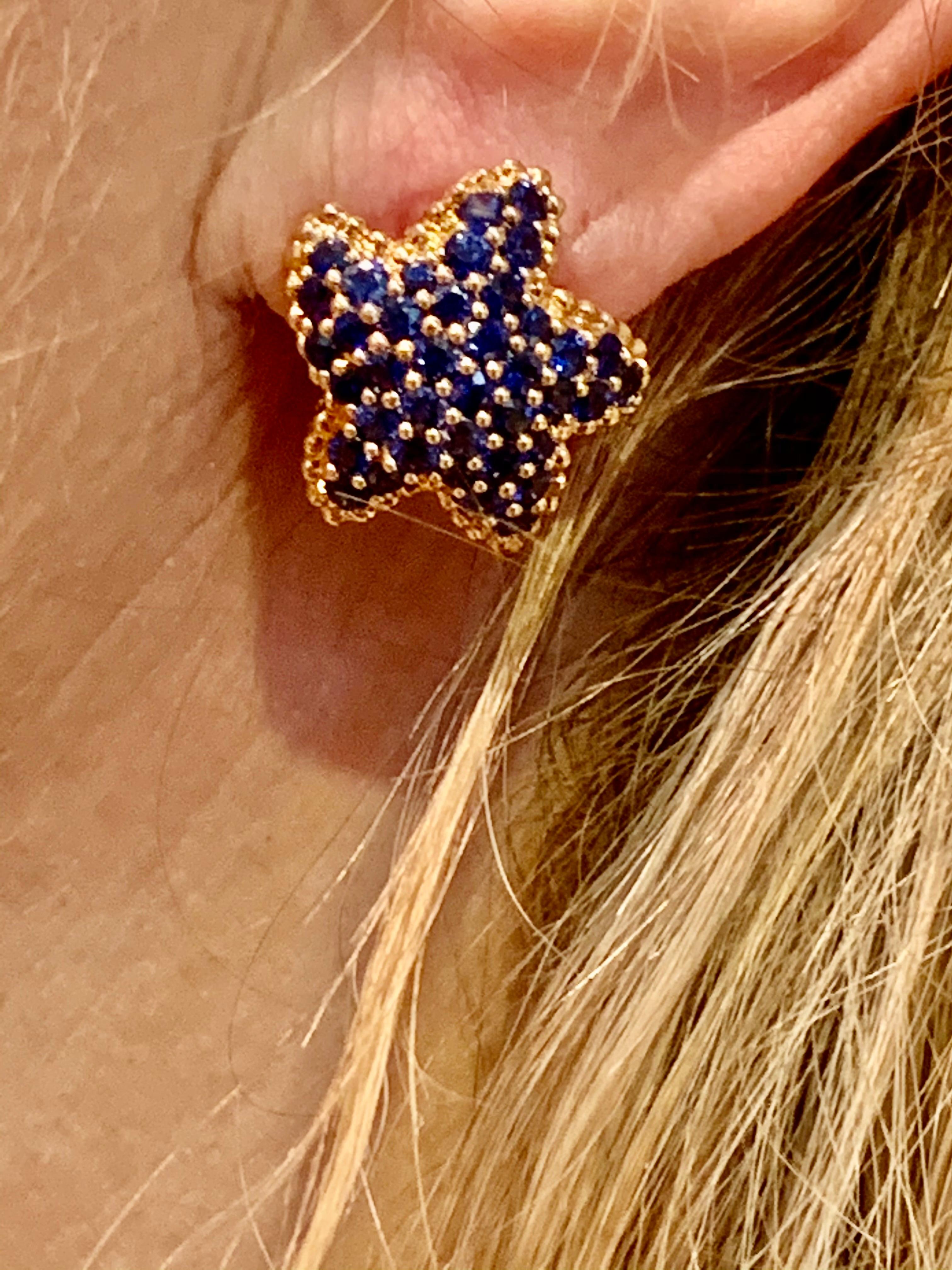 Fantastic 18 Rose Gold Blue Sapphire Starfish Earrings 2