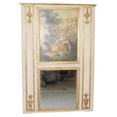 Fantastic 1900s era French Trumeau Mirror with Courtship Painting Oil on Board