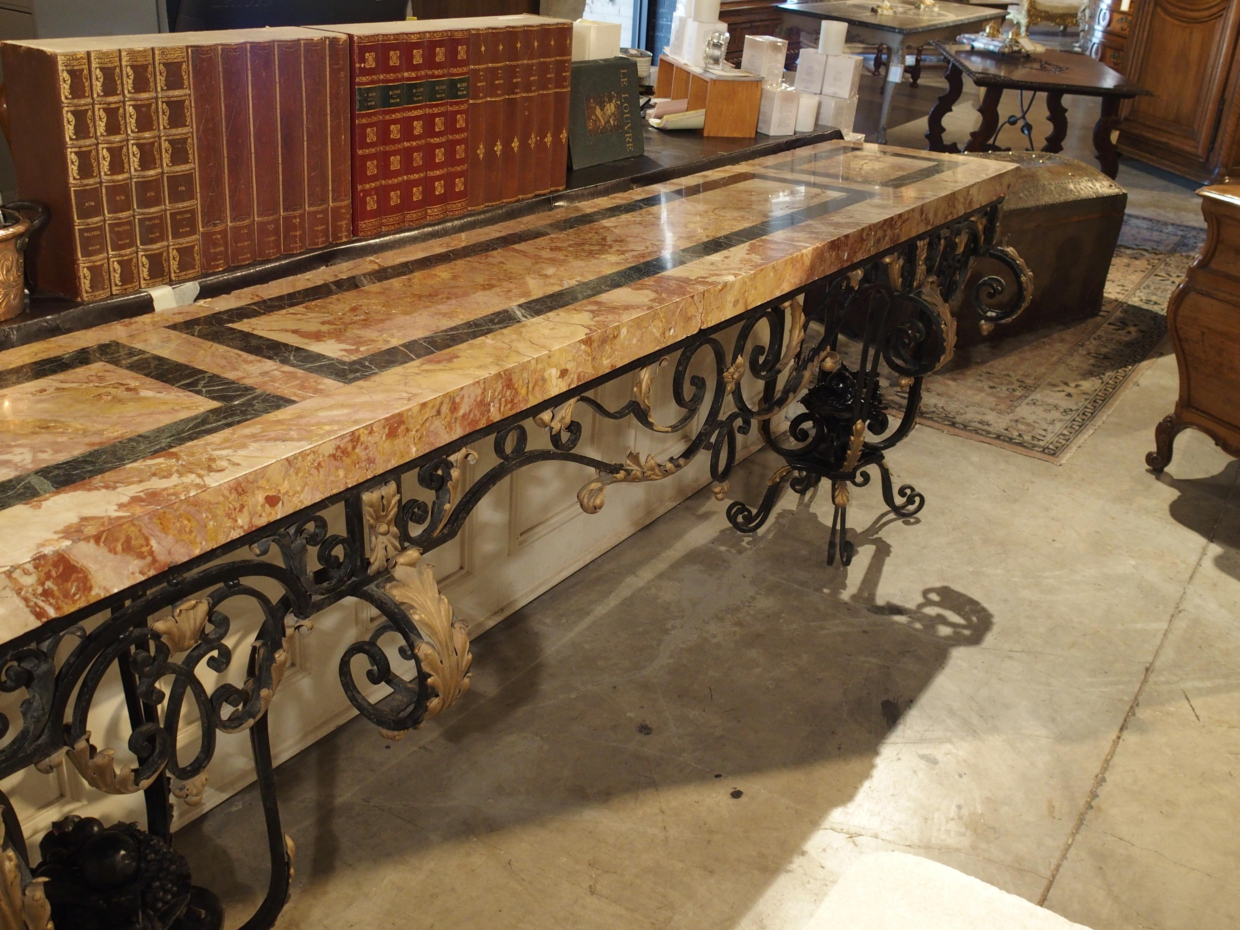 Fantastic 1920s Forged Iron and Marble Console Table from France For Sale 3