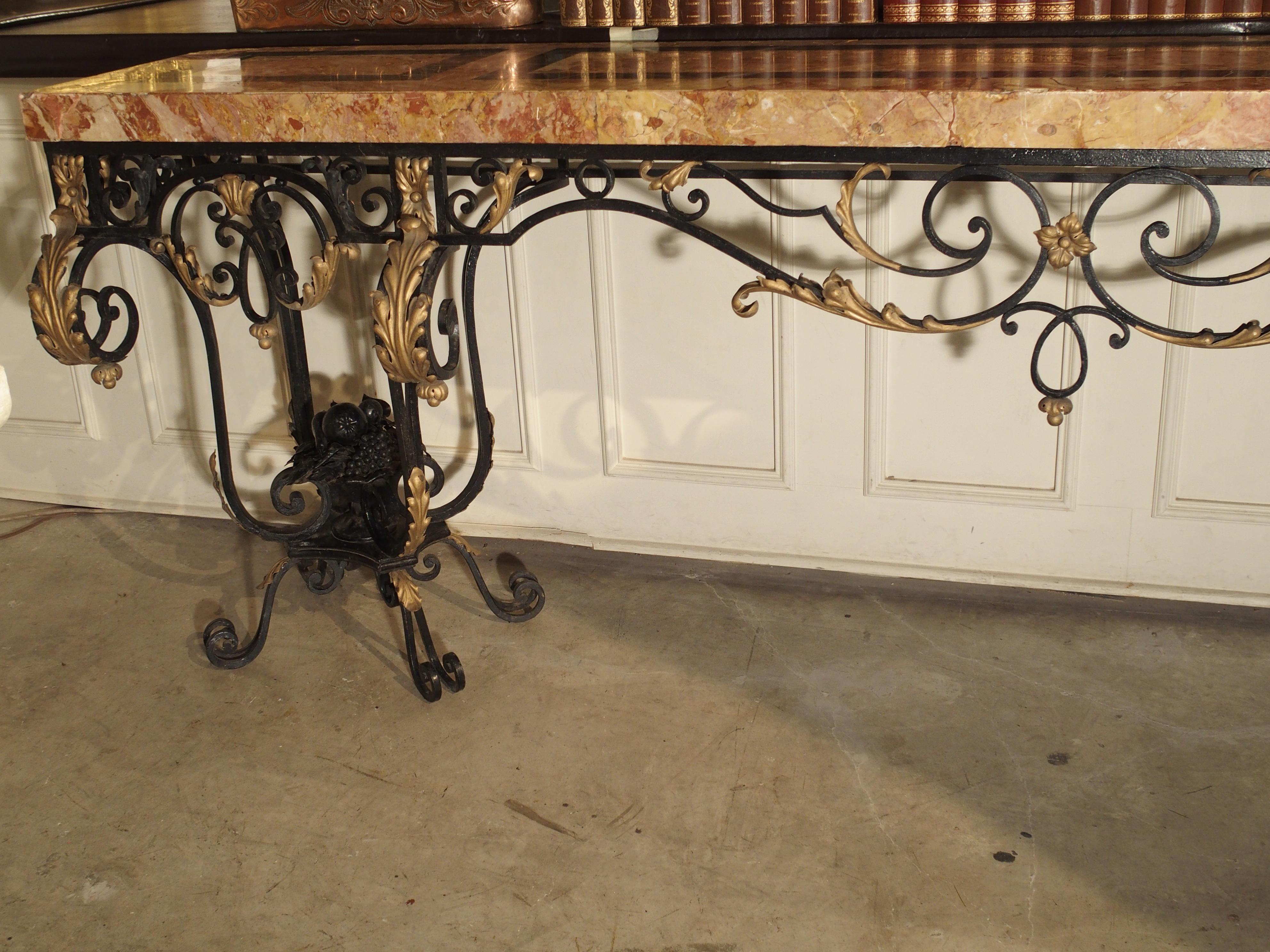 Fantastic 1920s Forged Iron and Marble Console Table from France For Sale 4