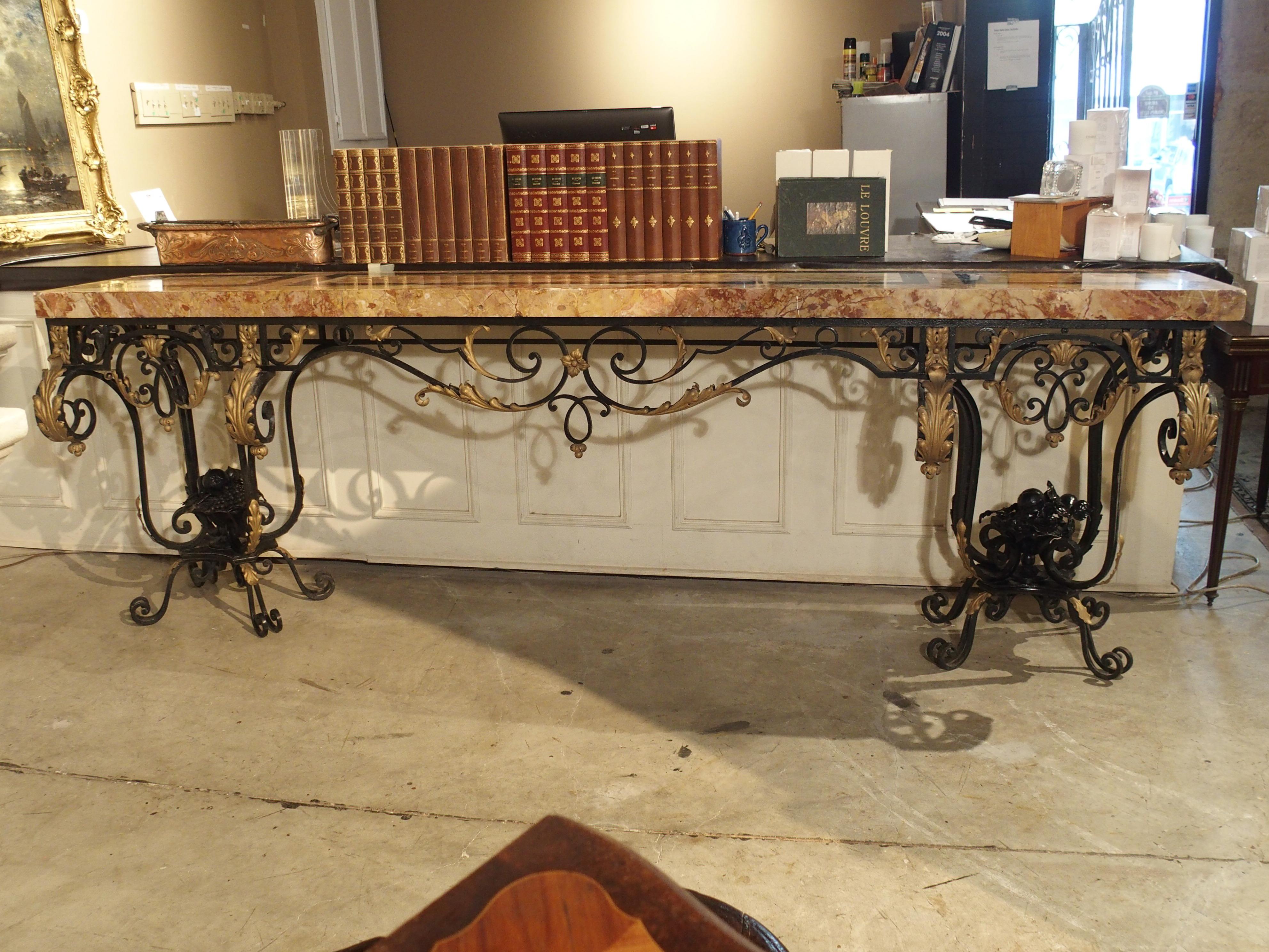 Fantastic 1920s Forged Iron and Marble Console Table from France For Sale 5