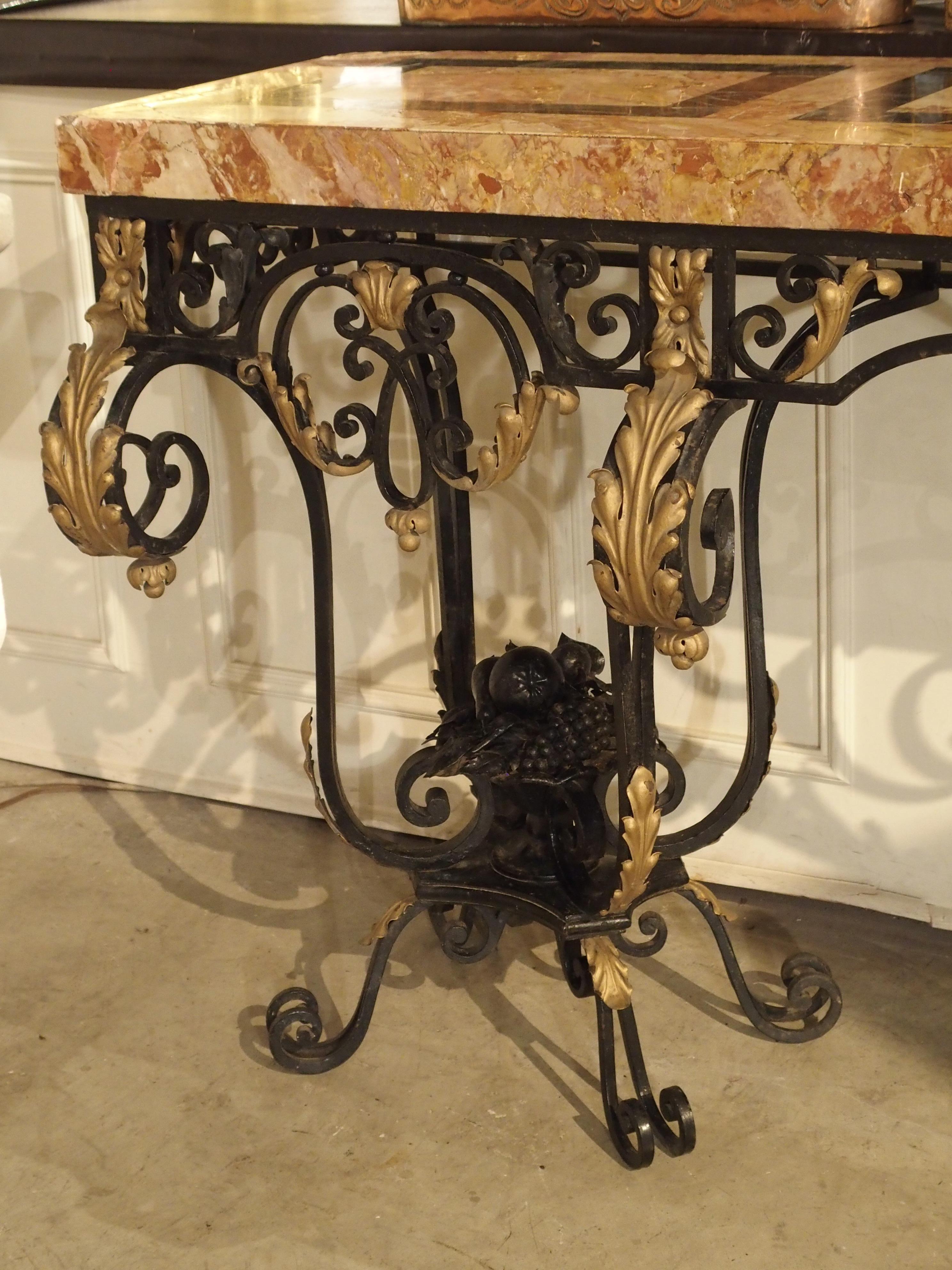 Fantastic 1920s Forged Iron and Marble Console Table from France For Sale 6