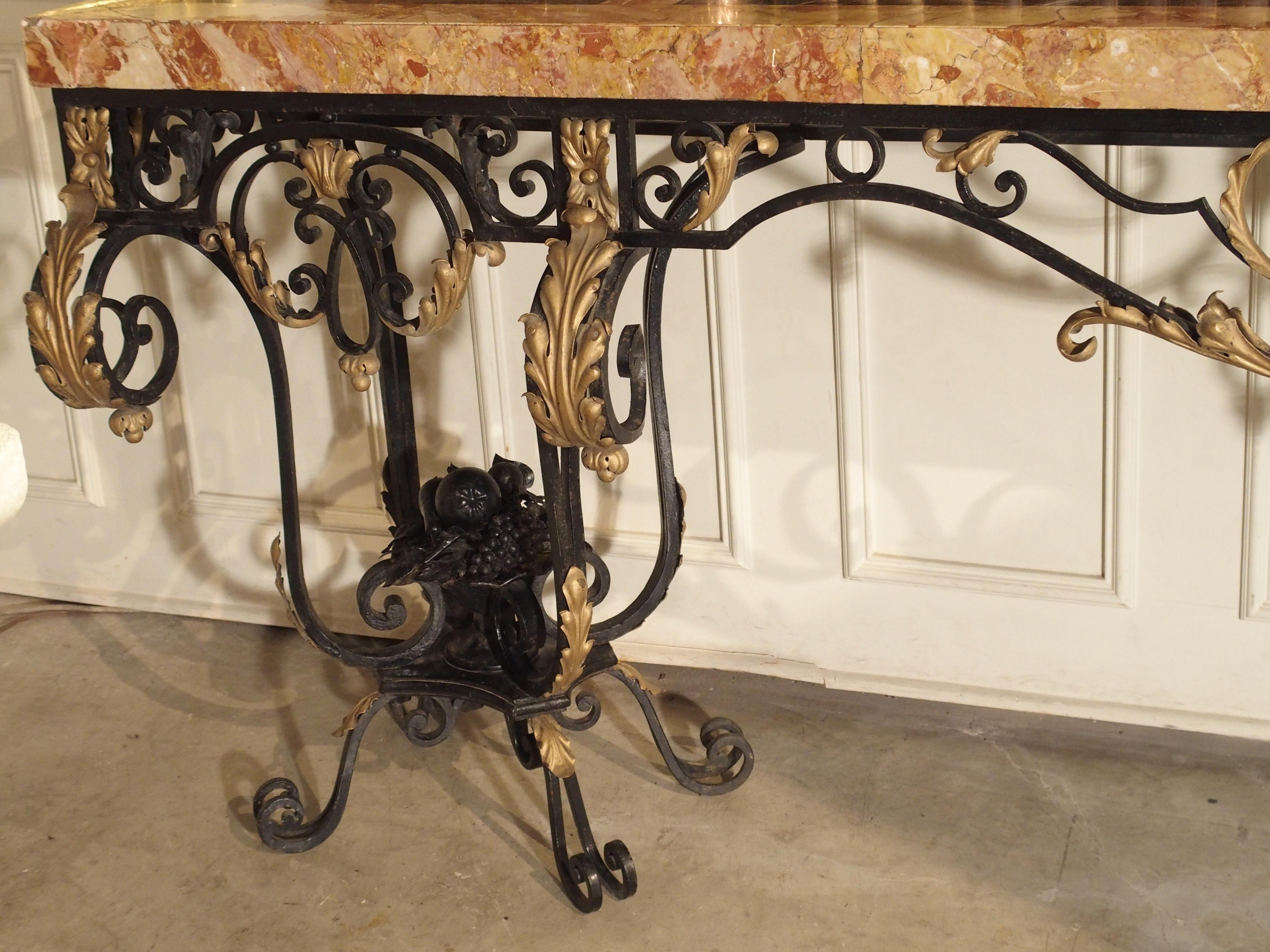 Fantastic 1920s Forged Iron and Marble Console Table from France For Sale 7