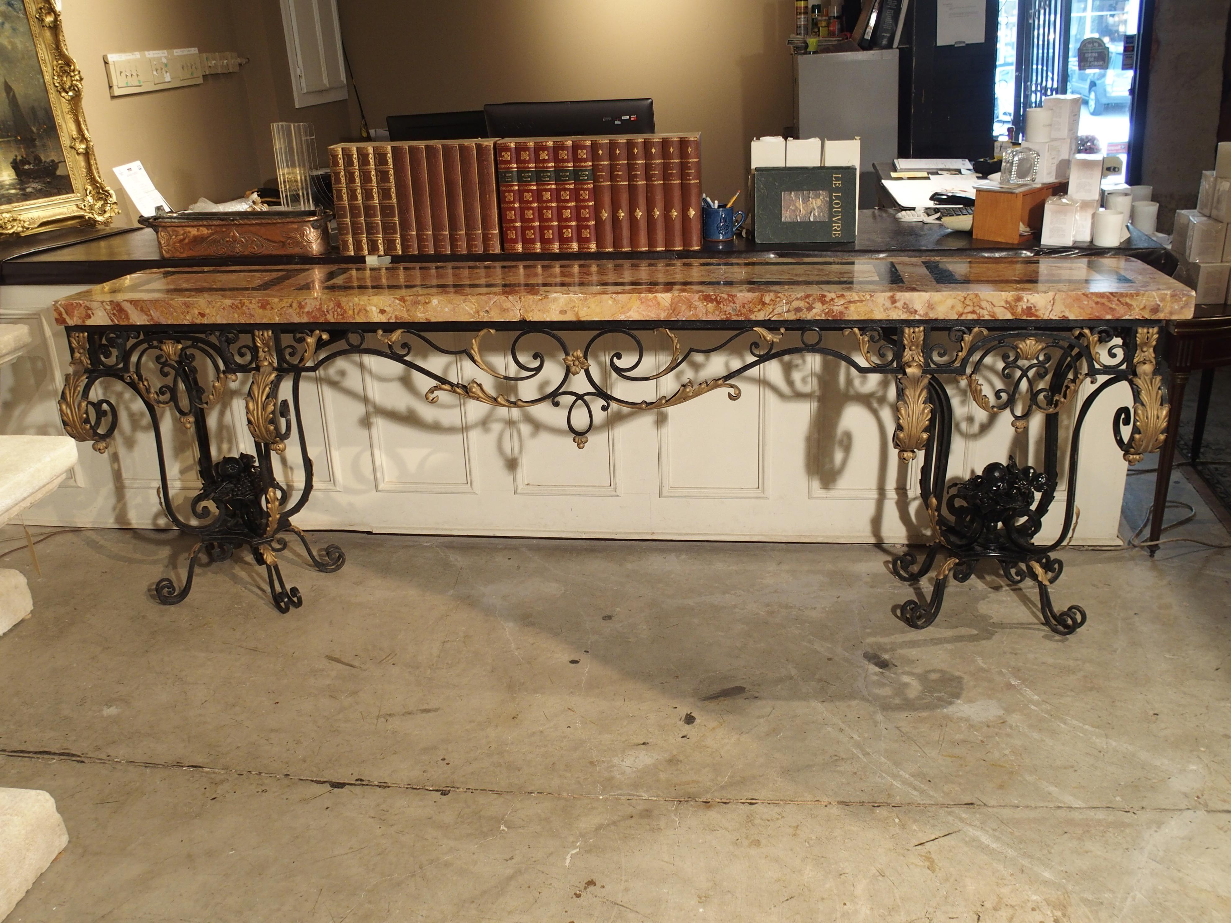 Fantastic 1920s Forged Iron and Marble Console Table from France For Sale 9