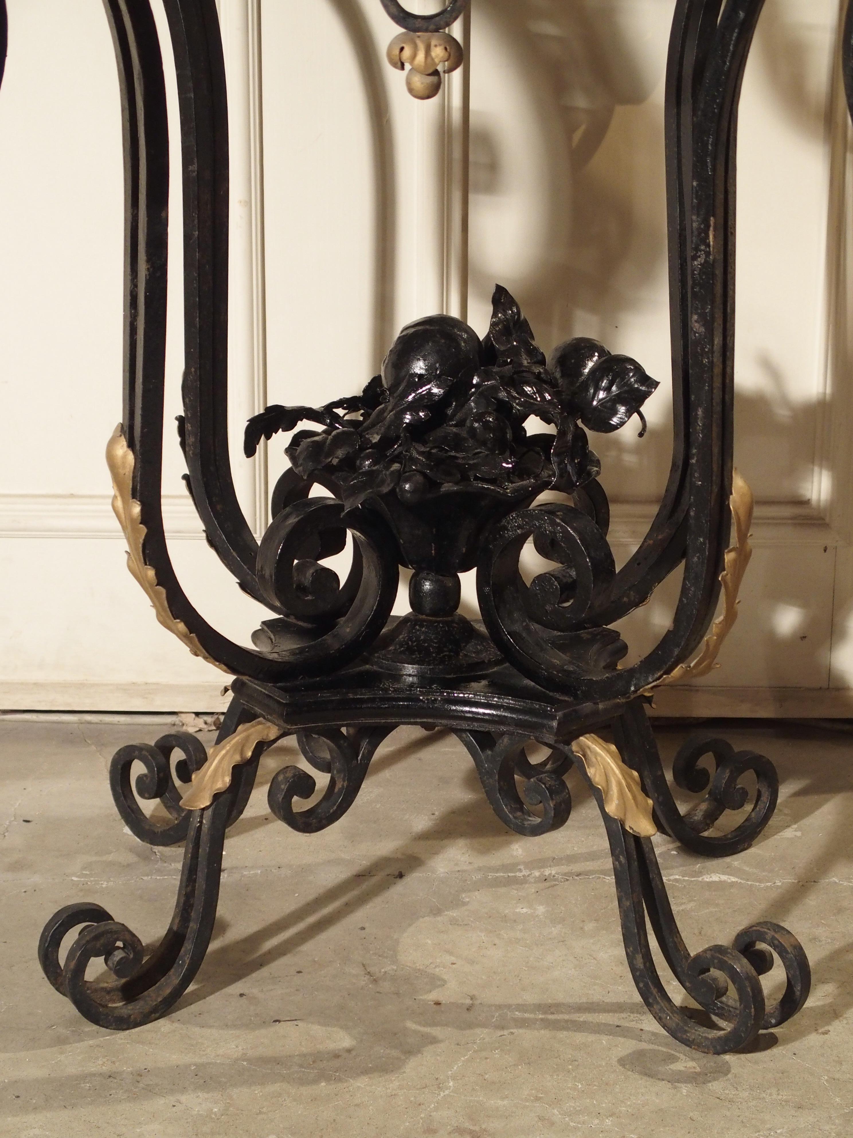 Art Deco Fantastic 1920s Forged Iron and Marble Console Table from France For Sale