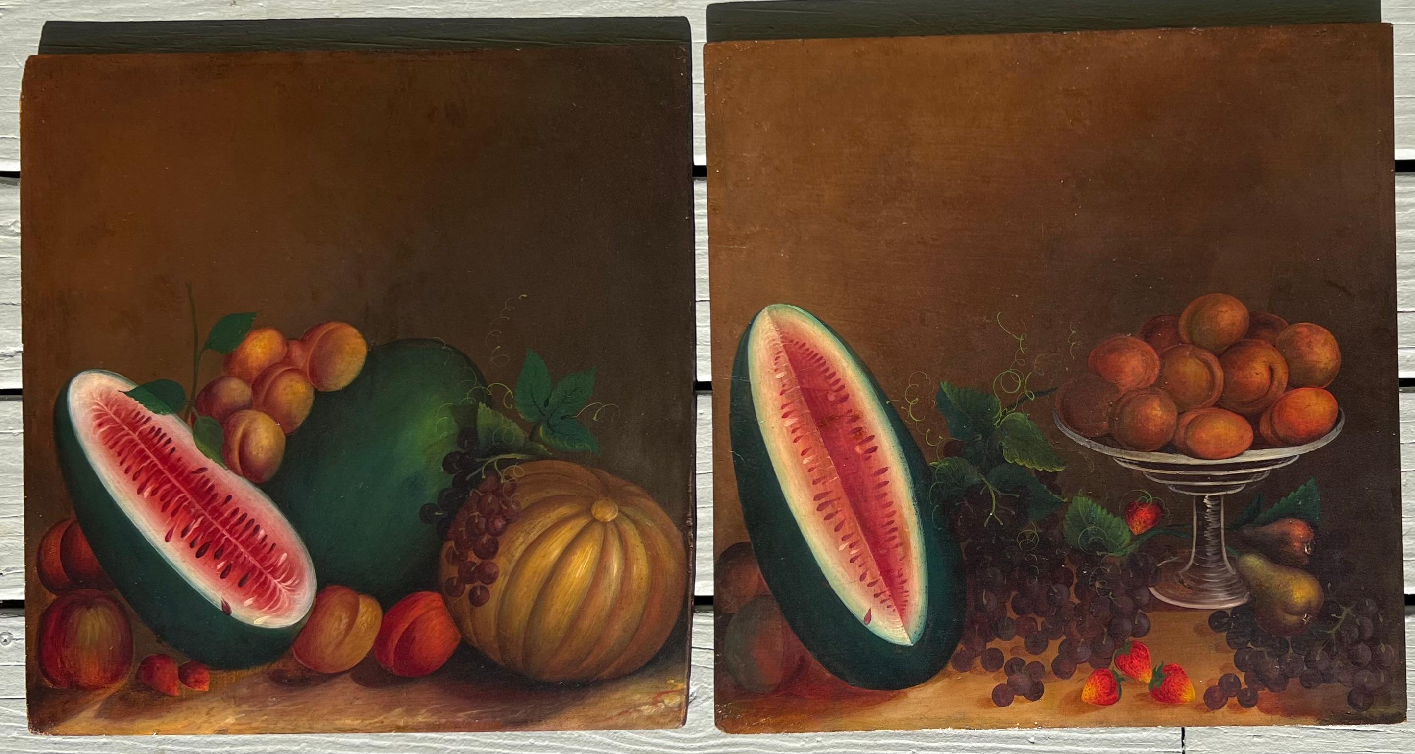 Fantástico par de bodegones de arte popular americano del siglo XIX Estadounidense en venta