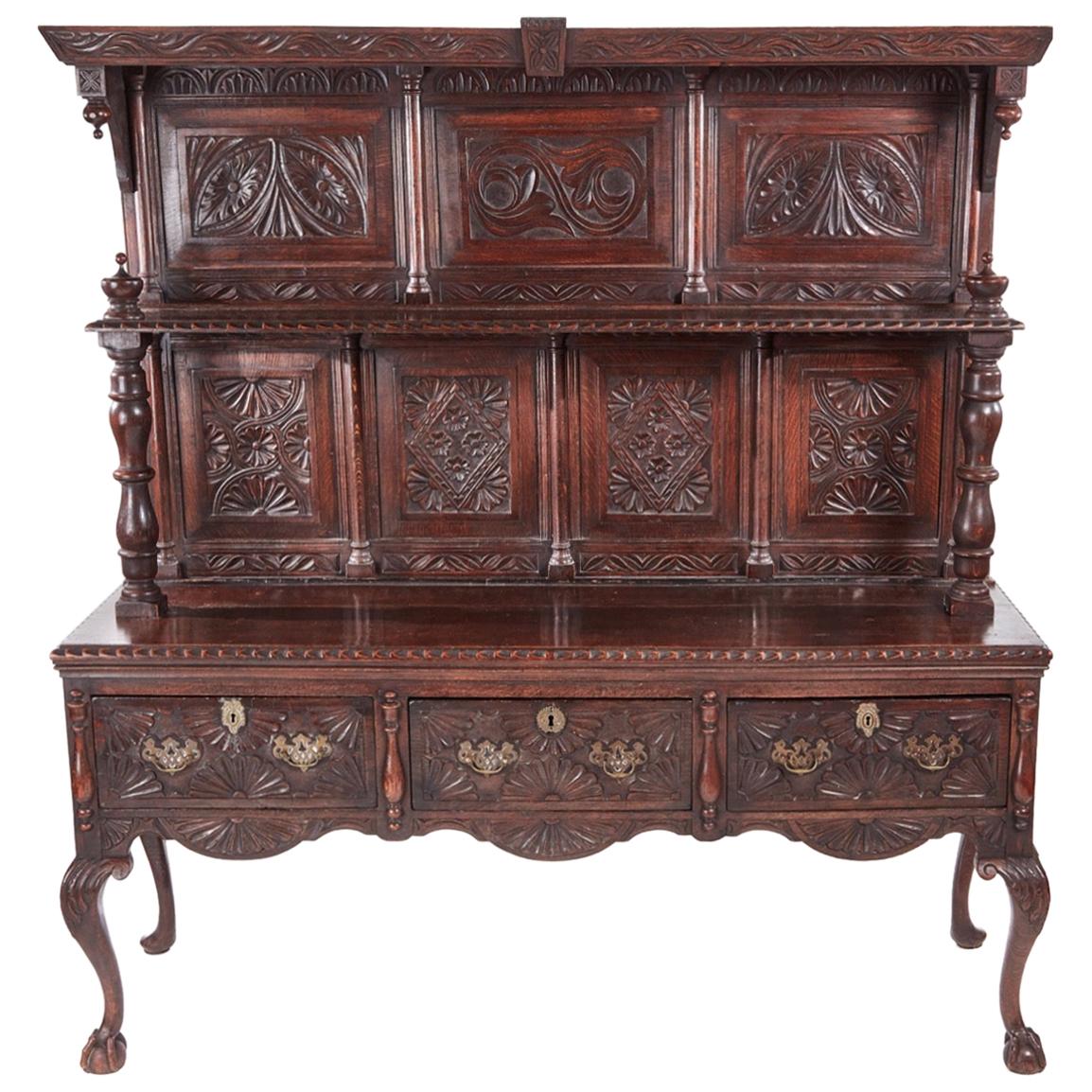 Fantastic 19th Century Antique Carved Oak Dresser For Sale