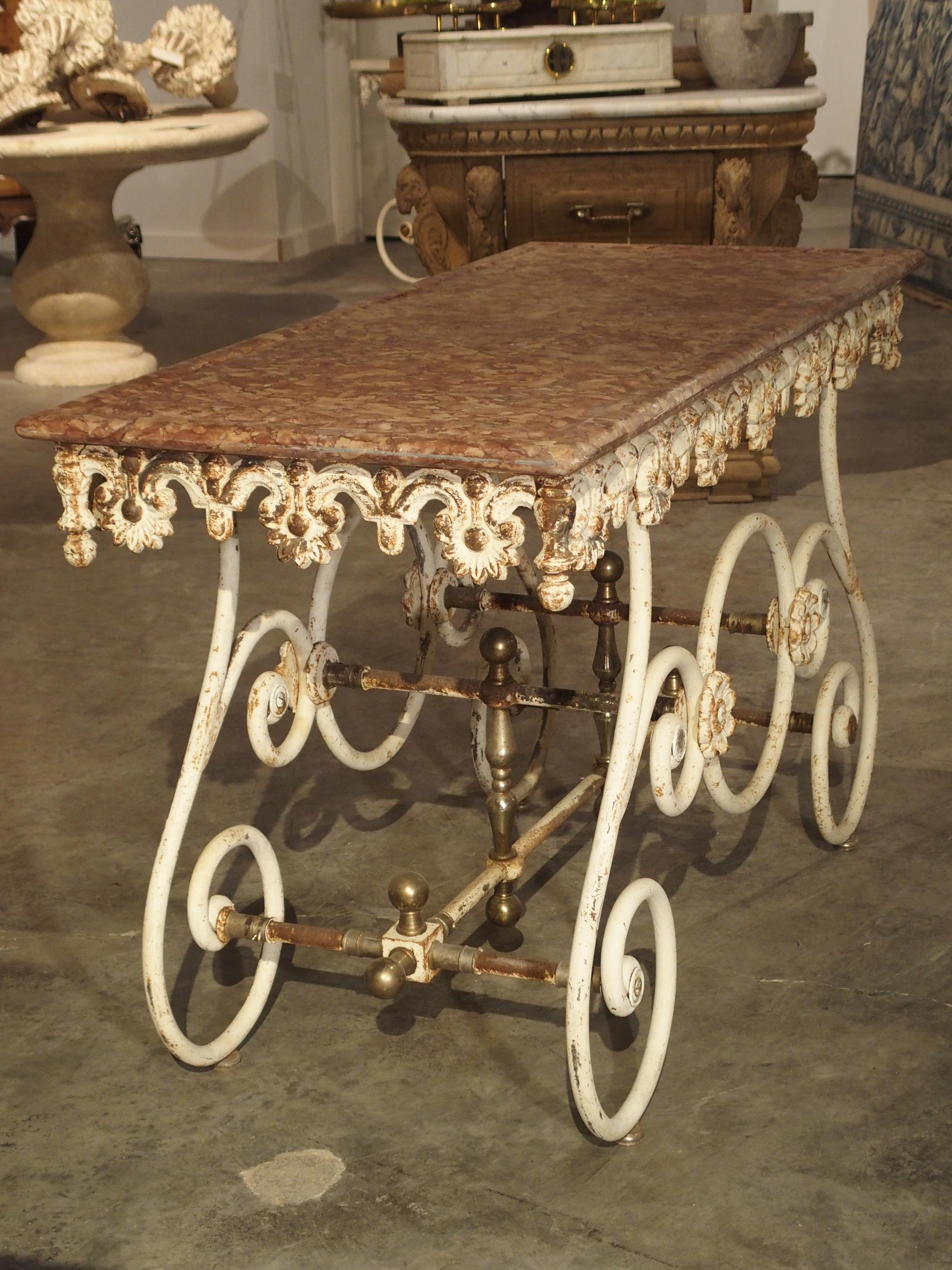 Hand-Painted Fantastic 19th Century French Butchers Display Table with Rosso Verona Marble