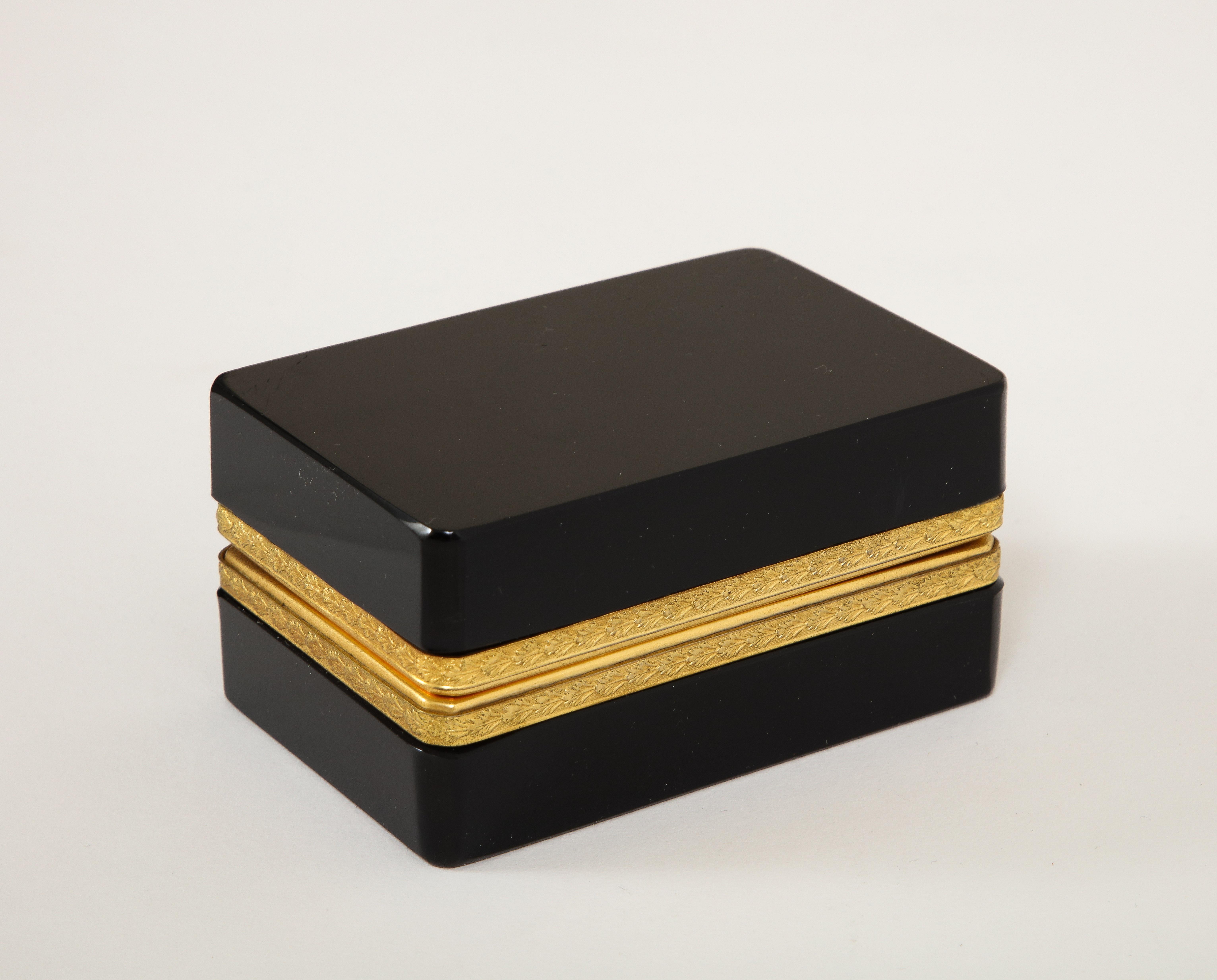 Louis XVI Fantastic 19th Century French Dore Bronze Mounted Black Crystal Hinged Box For Sale