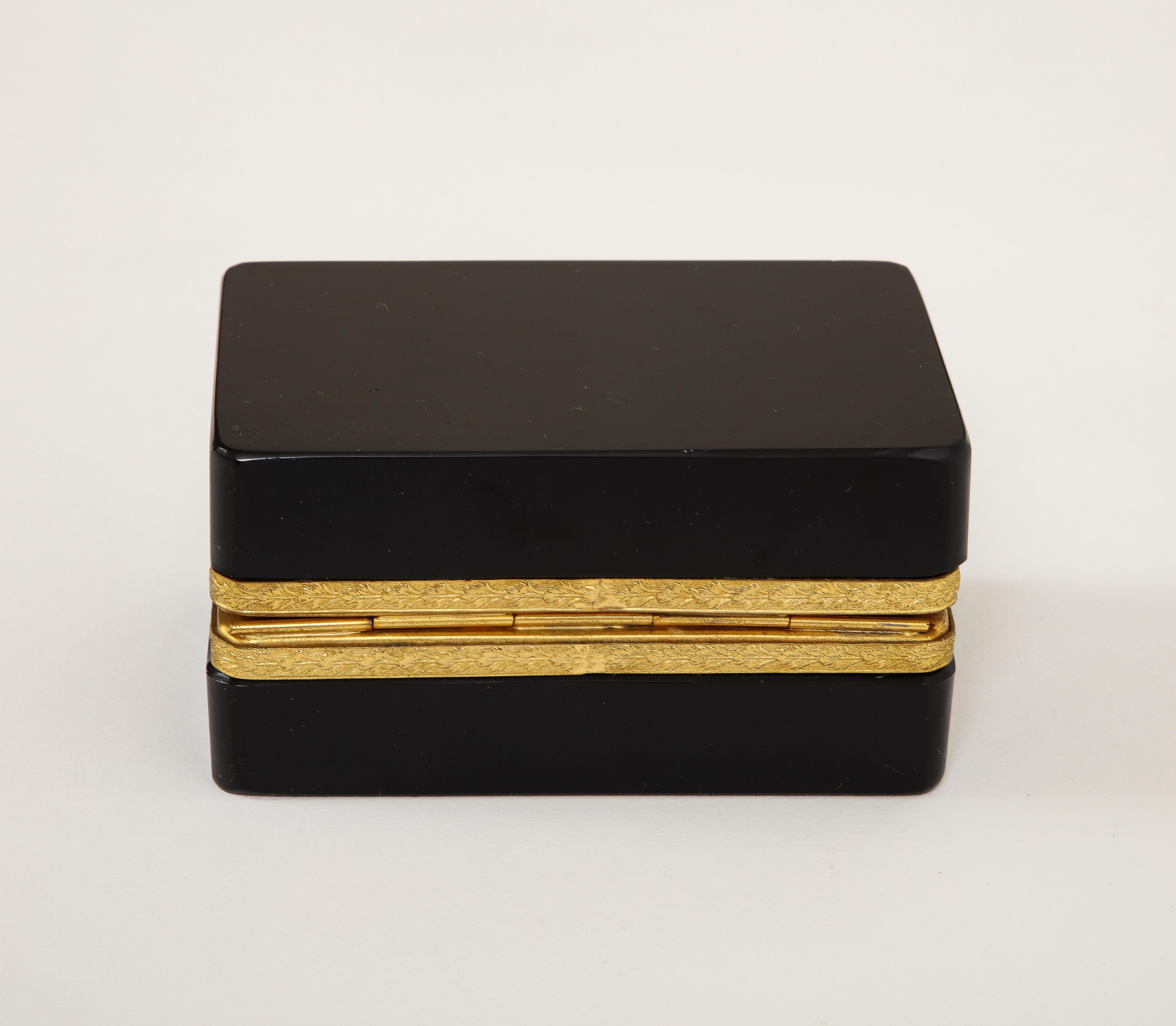 Fantastic 19th Century French Dore Bronze Mounted Black Crystal Hinged Box In Good Condition For Sale In New York, NY
