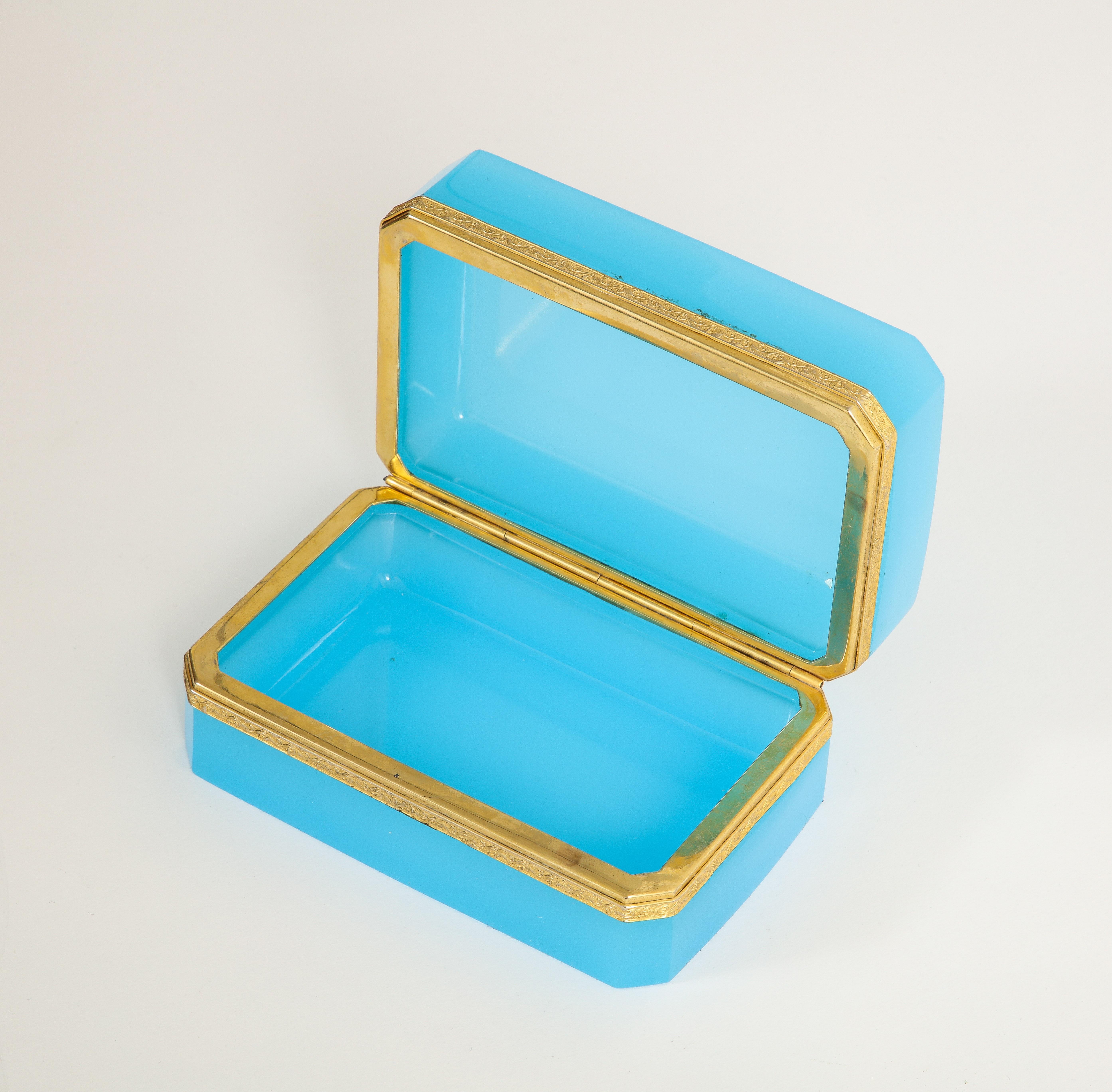 Fantastic 19th Century French Dore Bronze Mounted Blue Opaline Crystal Box For Sale 2