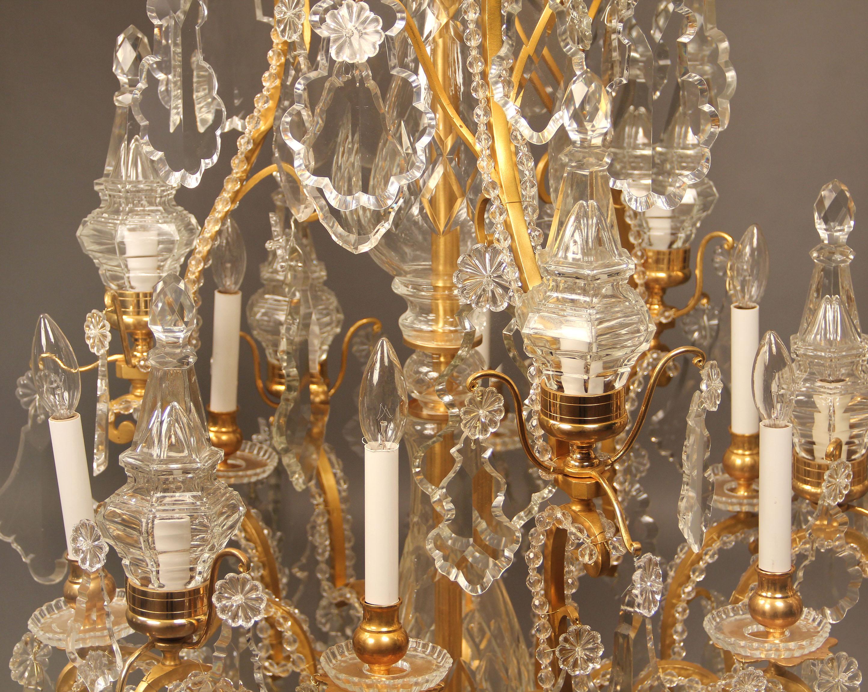 Belle Époque Fantastic 19th Century Gilt Bronze and Baccarat Crystal Twelve Light Chandelier For Sale