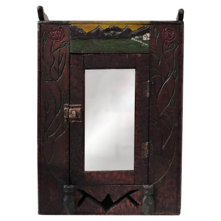 Fantastic 19thc Folk Art Hand Carved 
Original Painted Cabinet For Sale