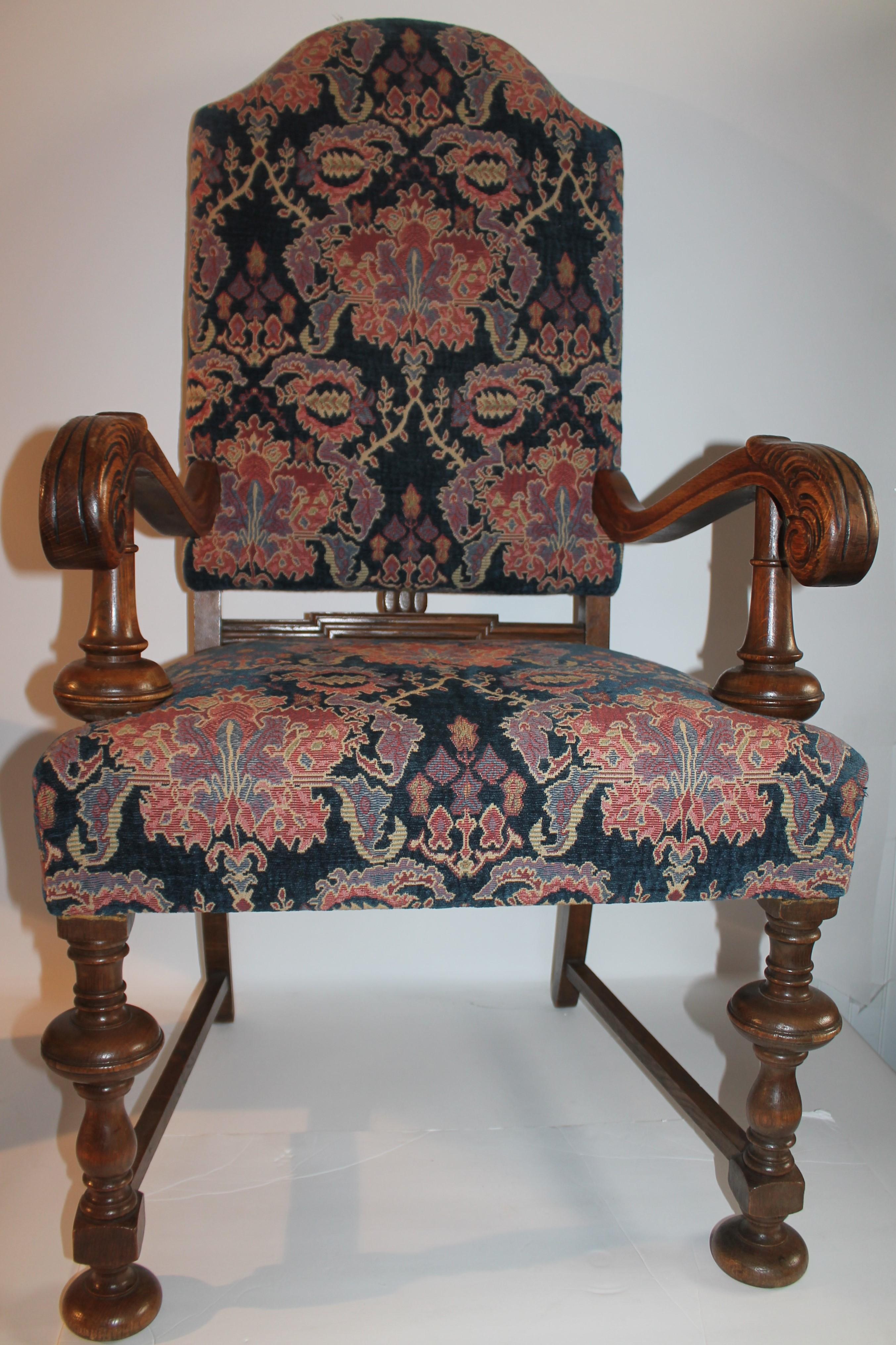 Fantastic 19Th c hand carved Italian arm chair with amazing mohair fabric. The arms are hand carved as well as the legs. The condition is pristine.