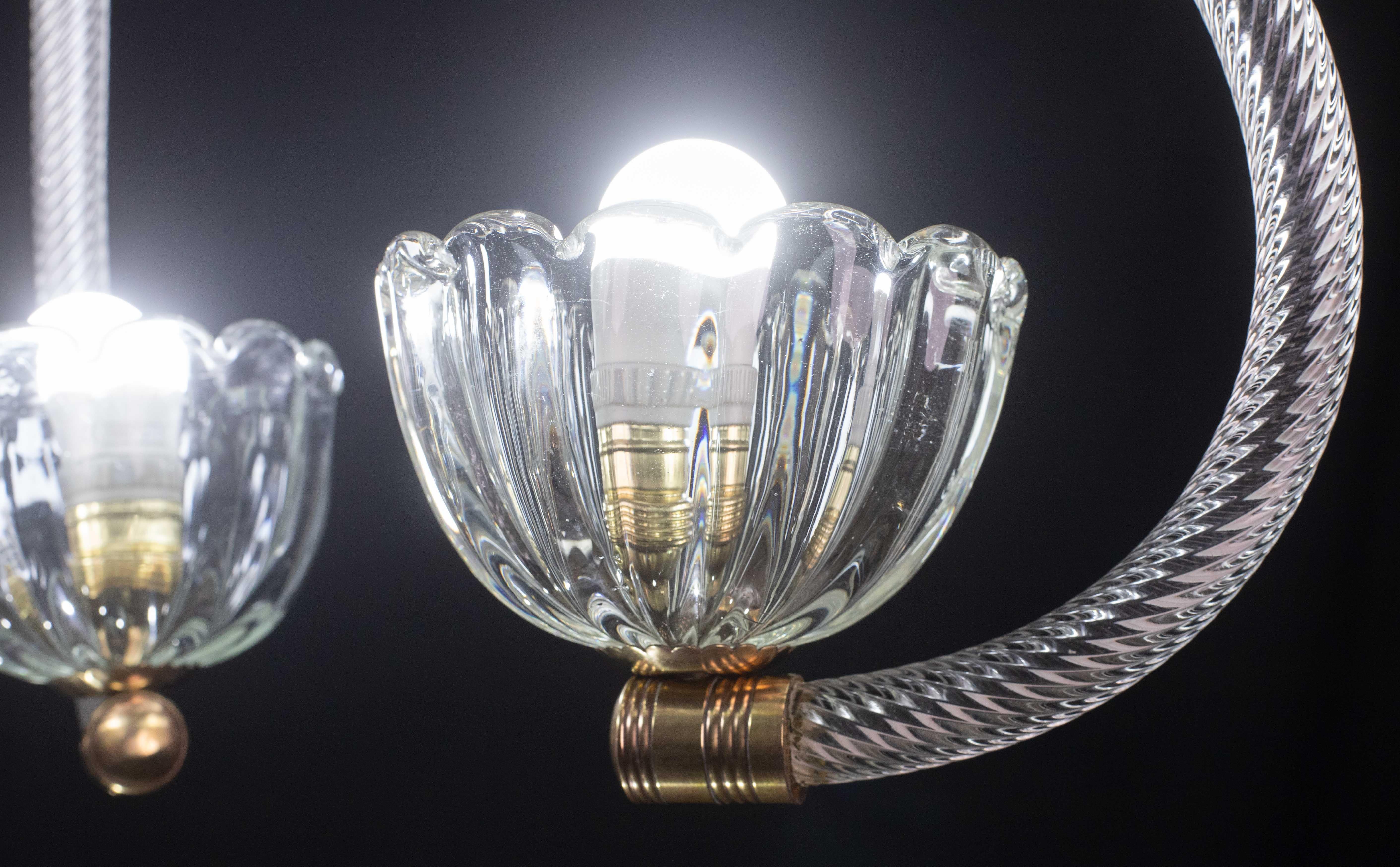 Fantastique lustre Art Déco Barovier e Toso à 3 tasses, années 1940 en vente 3