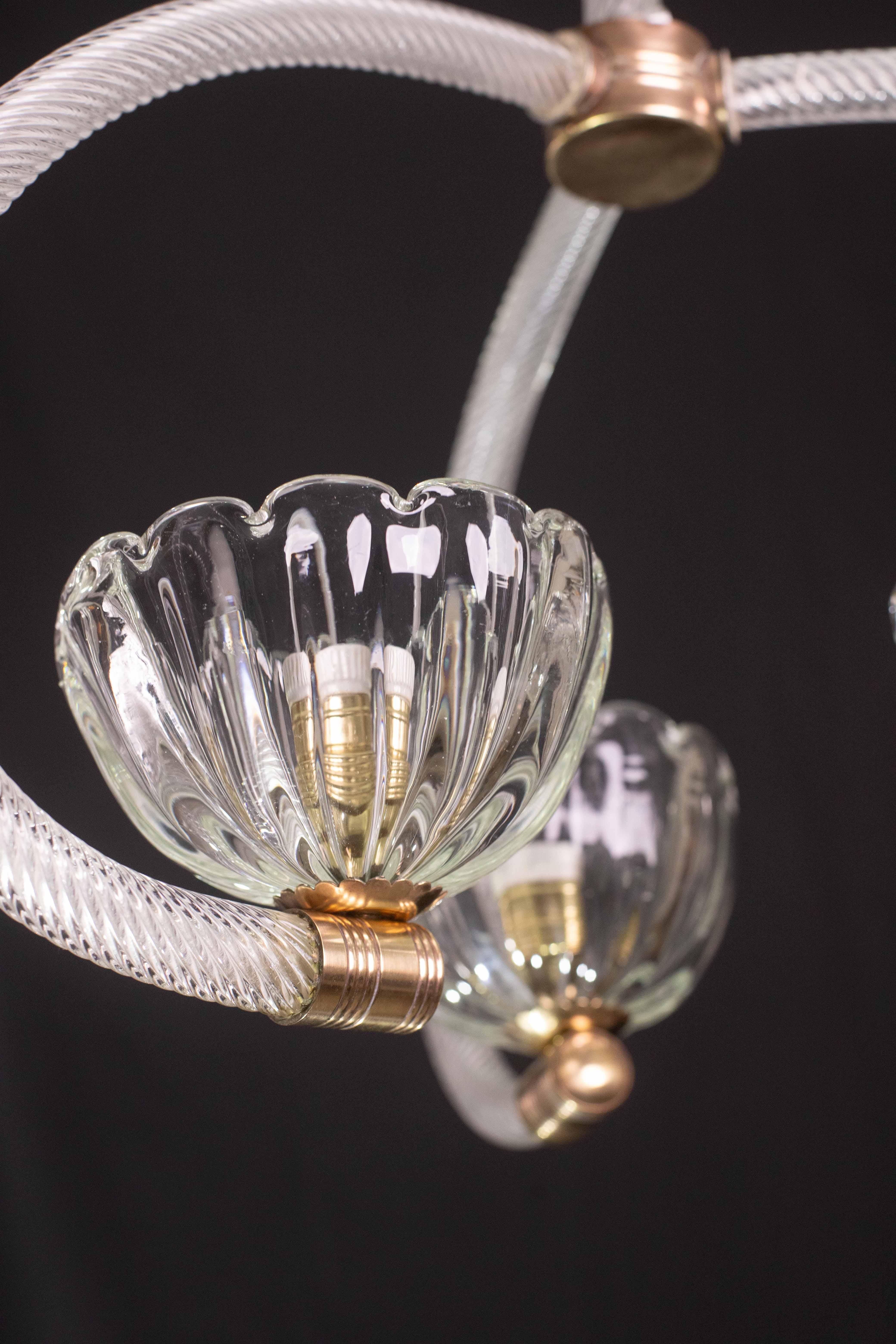 Fantastique lustre Art Déco Barovier e Toso à 3 tasses, années 1940 en vente 4