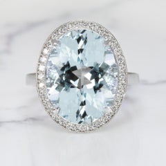 Fantastic 8 Carat Oval Acquamarine Diamond Solitaire Ring