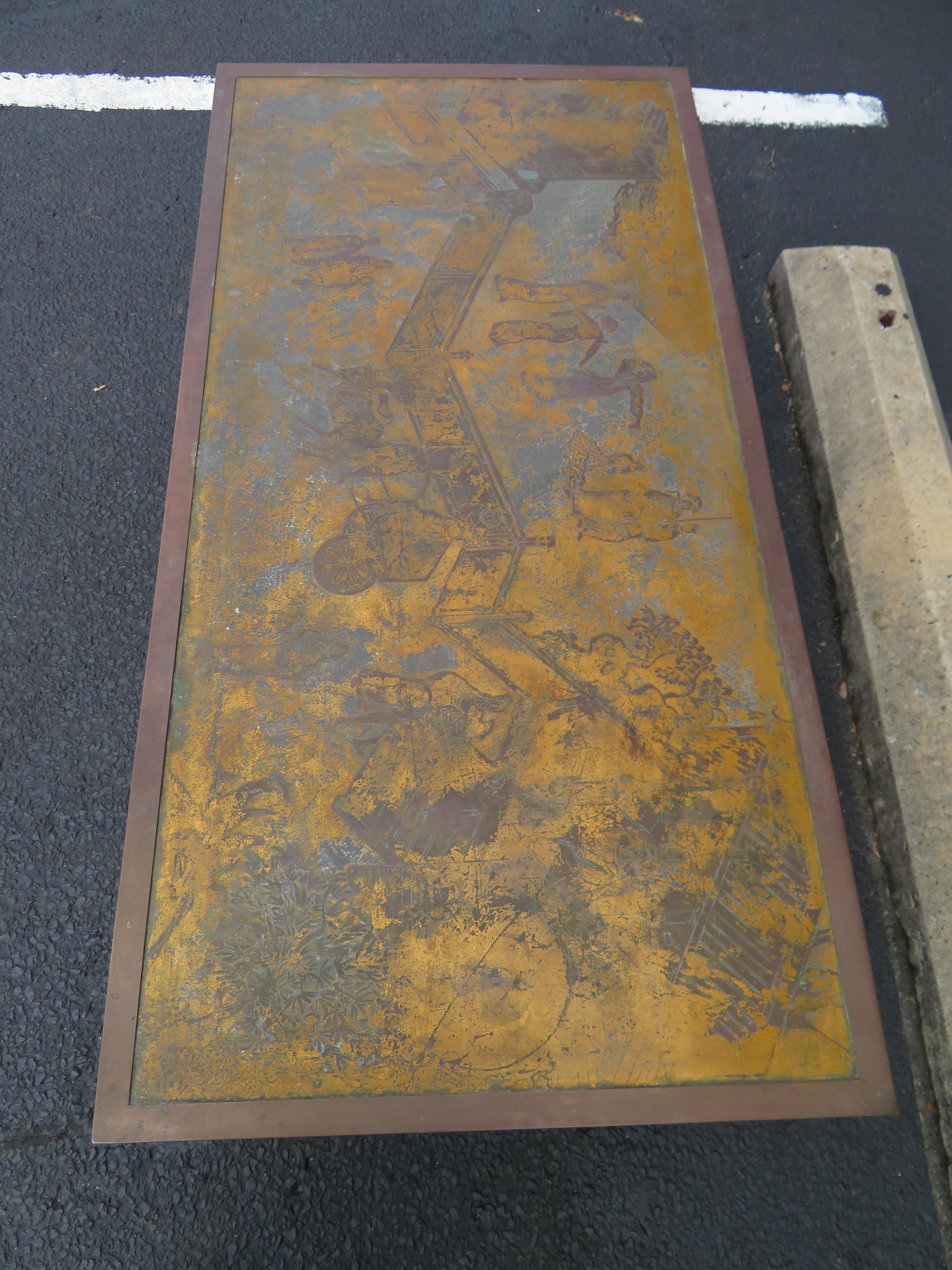 American Fantastic Acid Etched Asian Inspired Coffee Table by Phillip and Kelvin Laverne For Sale