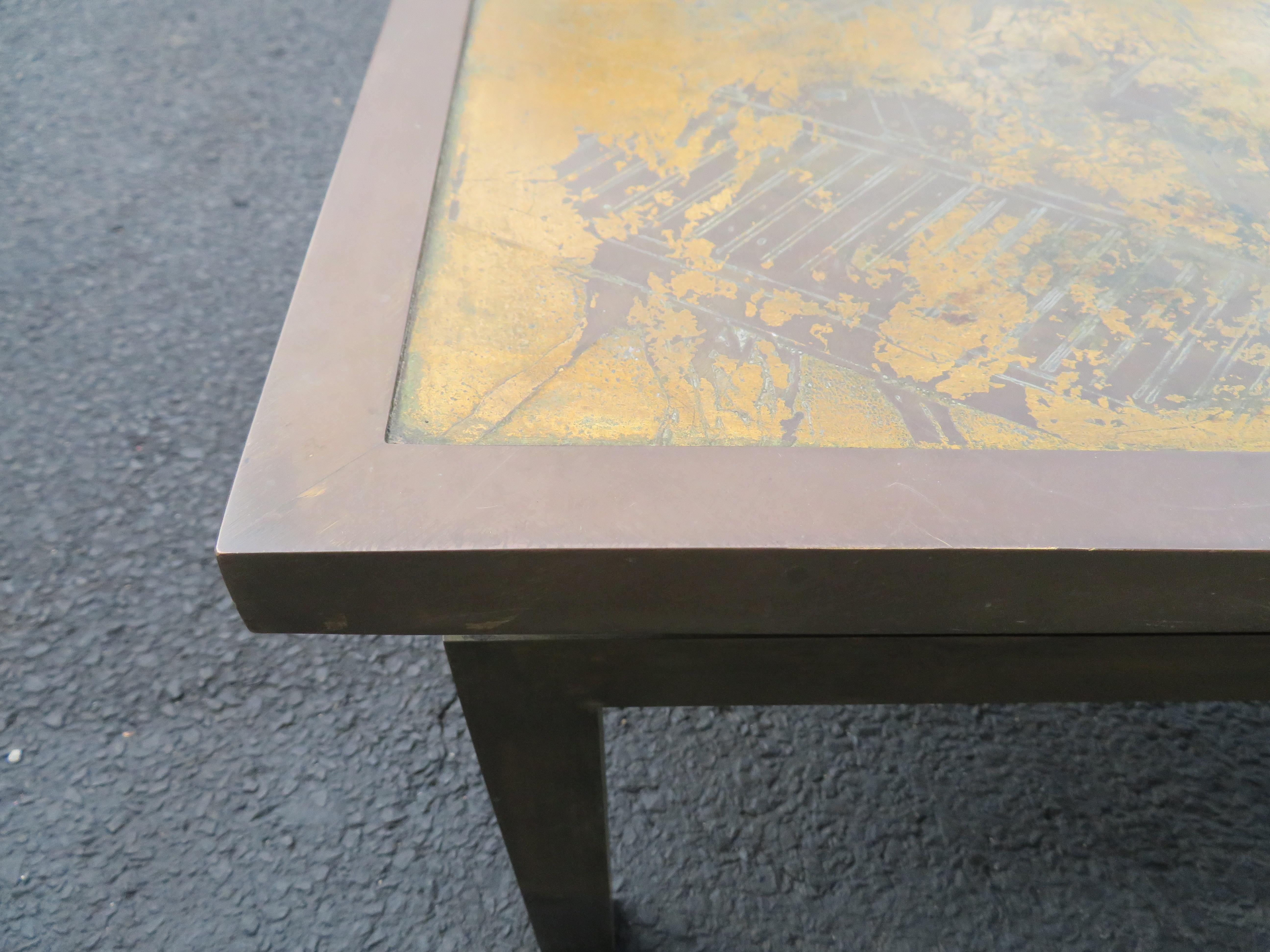 Metal Fantastic Acid Etched Asian Inspired Coffee Table by Phillip and Kelvin Laverne For Sale