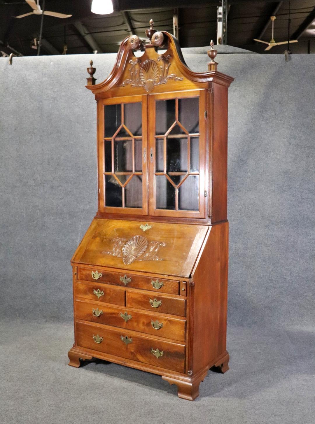 Late 19th Century Fantastic American Centennial Solid Walnut Philadelphia Carved Secretary Desk For Sale