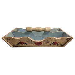 Fantastique plateau de couverts d'art populaire américain décoré de peinture - vers 1845