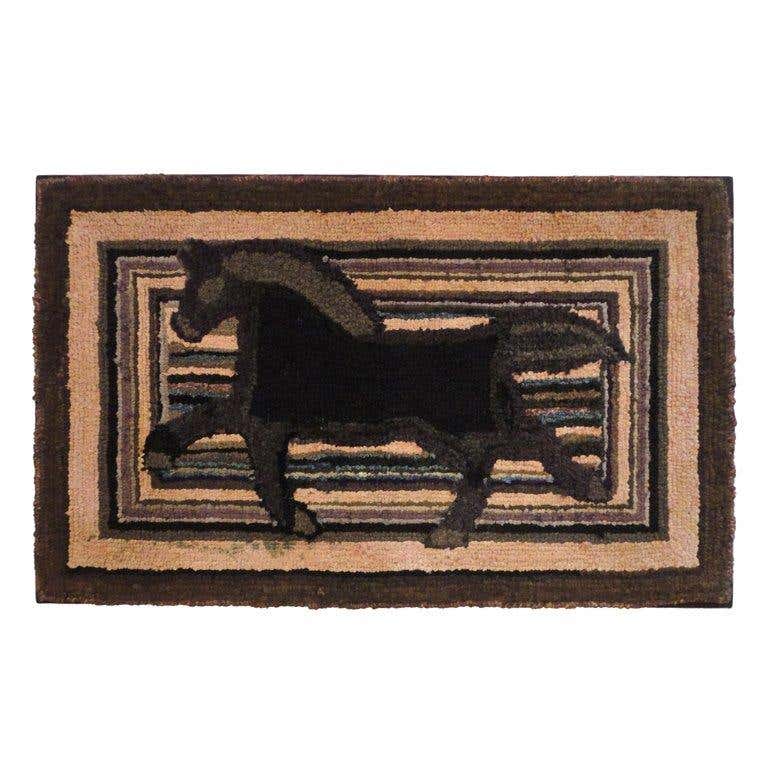 Fantastic and Folky Mounted Hand-Hooked Rug from Pennsylvania For Sale ...
