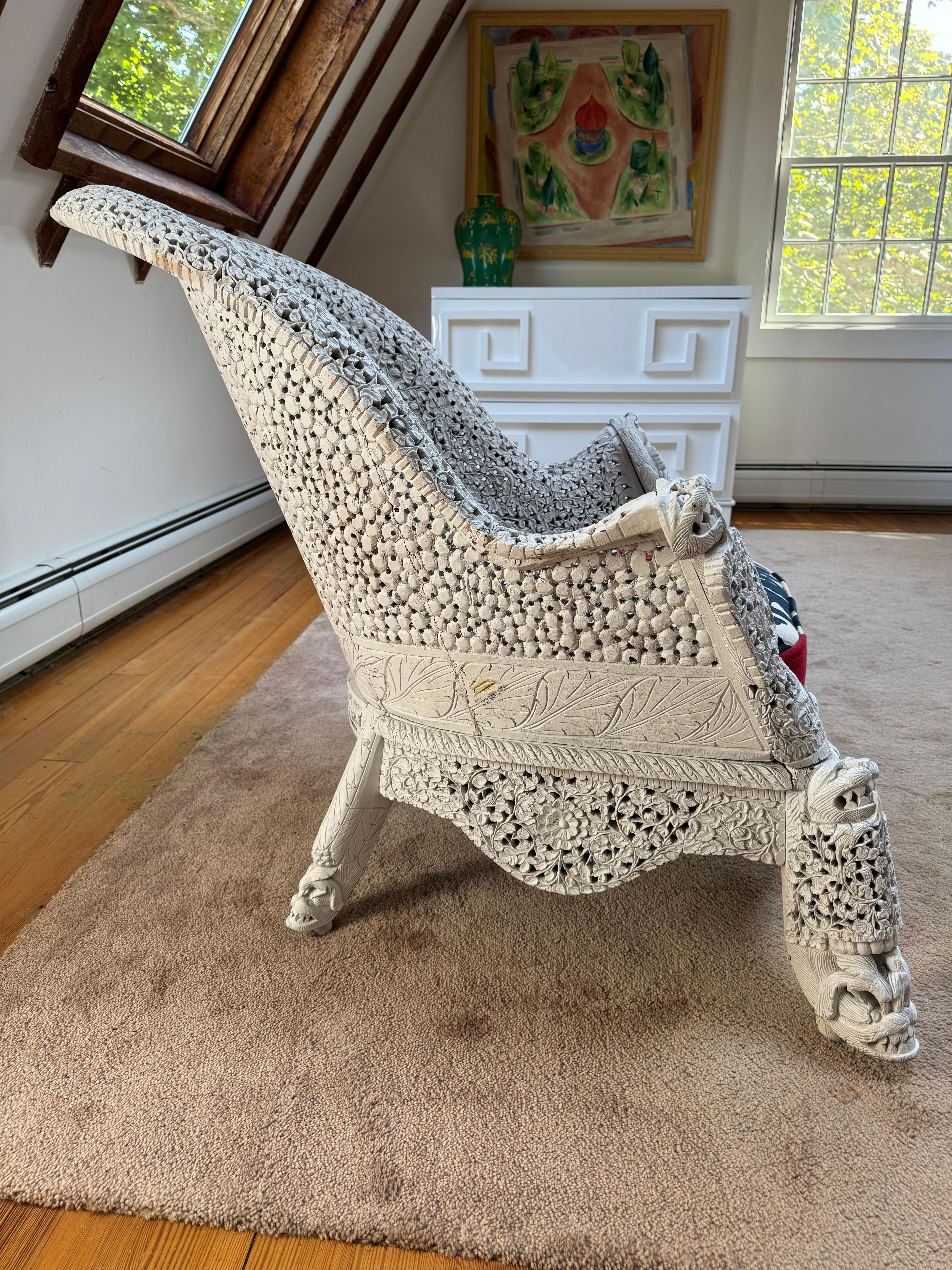 Fantastic Anglo Indian Arm Chair with Lee Jofa Suzani Custom Cushion In Good Condition In Hopewell, NJ