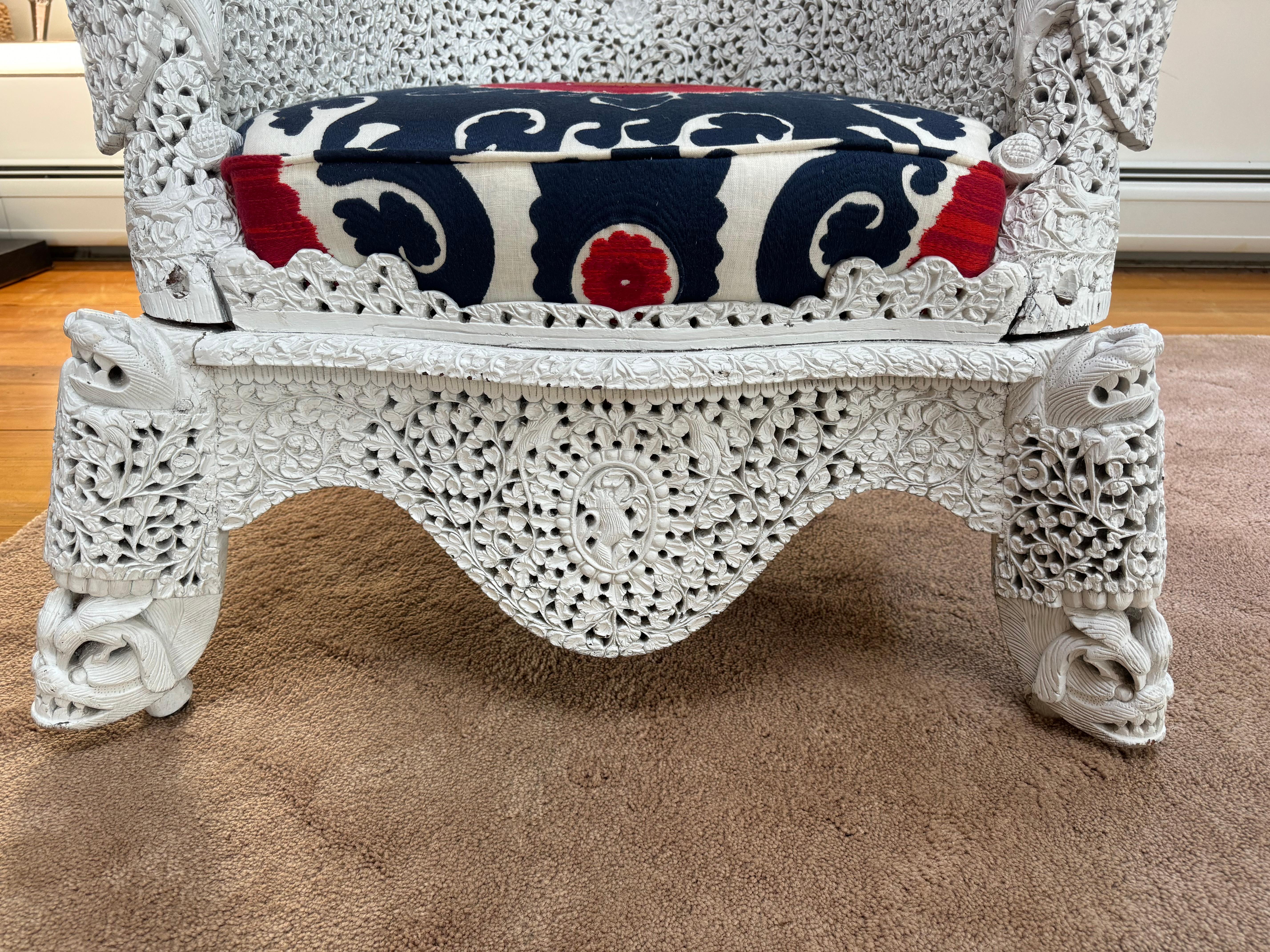 19th Century Fantastic Anglo Indian Arm Chair with Lee Jofa Suzani Custom Cushion