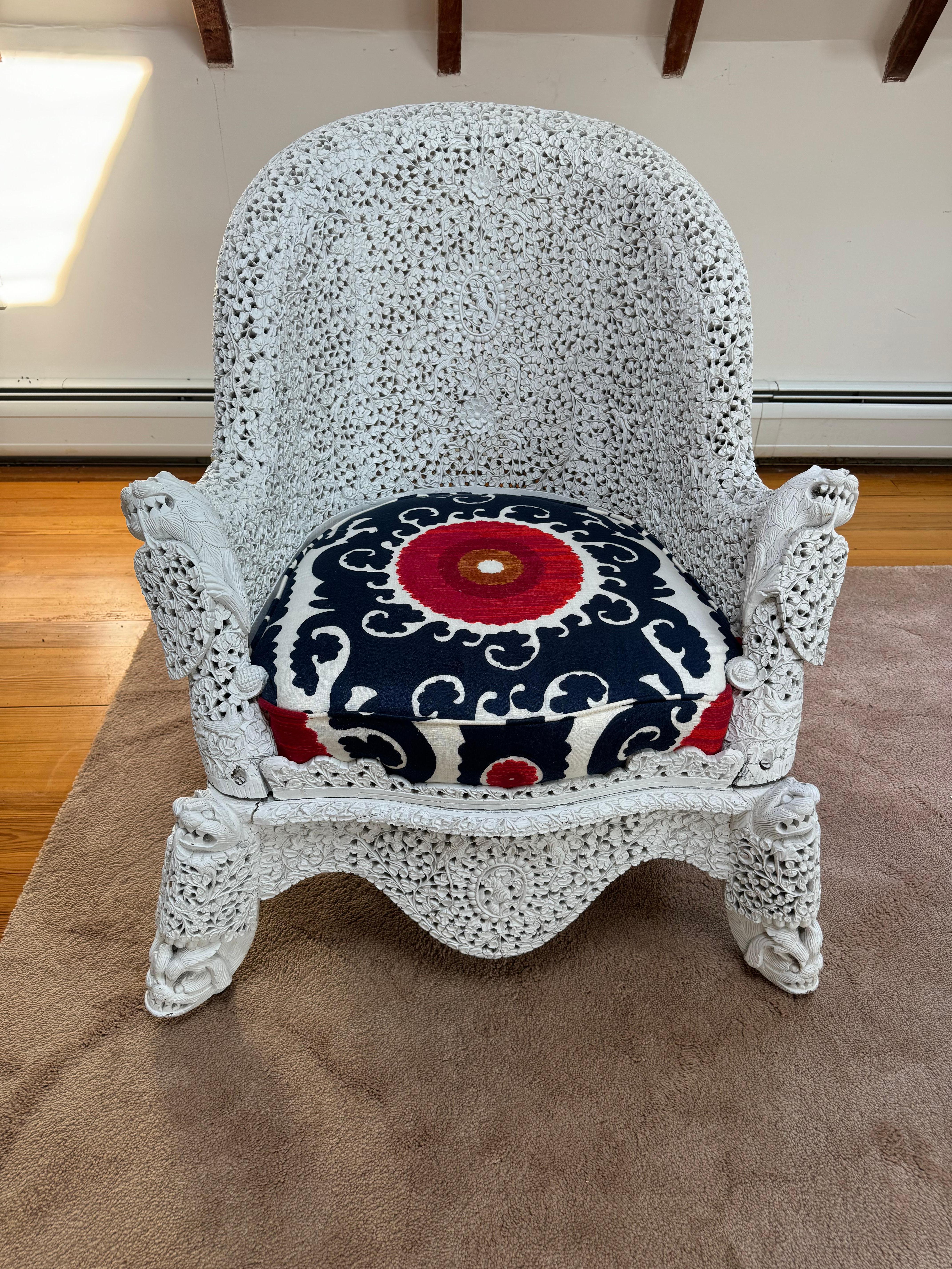 Fantastic Anglo Indian Arm Chair with Lee Jofa Suzani Custom Cushion 2