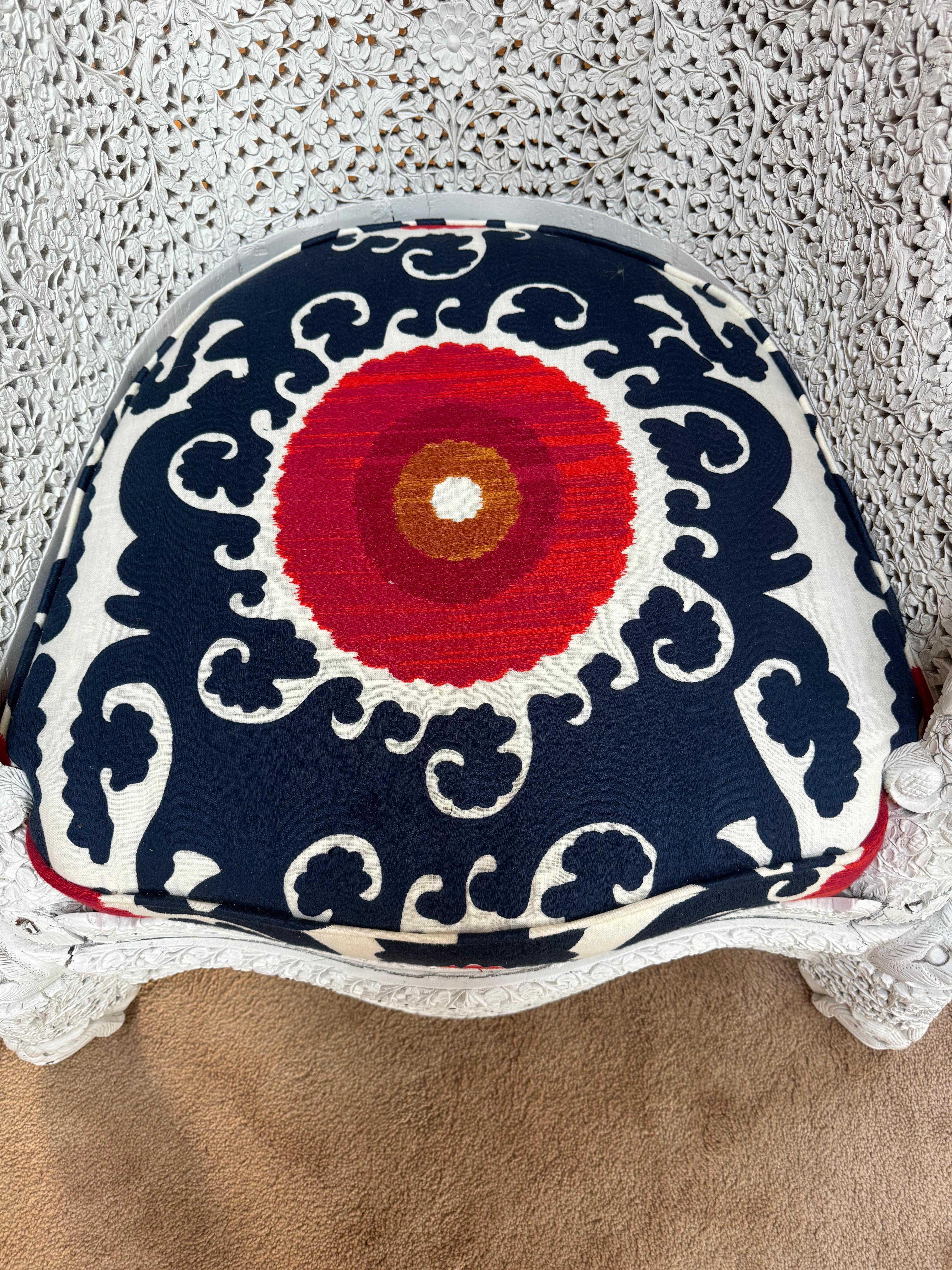 Fantastic Anglo Indian Arm Chair with Lee Jofa Suzani Custom Cushion 3