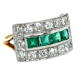 Fantastic Antique 18K Yellow Gold/ Platinum Emerald and Diamond Band