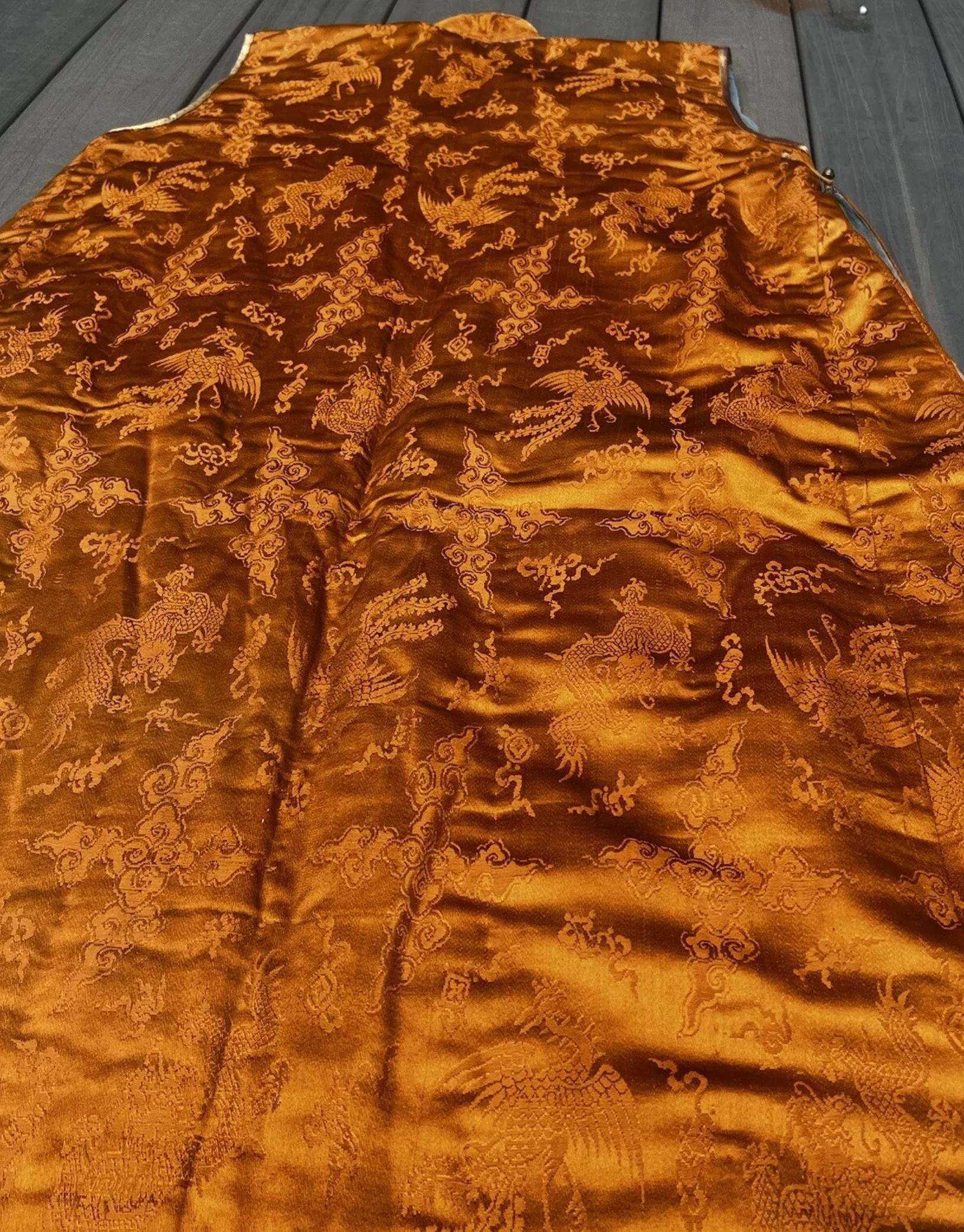 Fantastic Antique Chinese Silk Brocade Vest Dragons & Phoenixes Qing Period For Sale 11