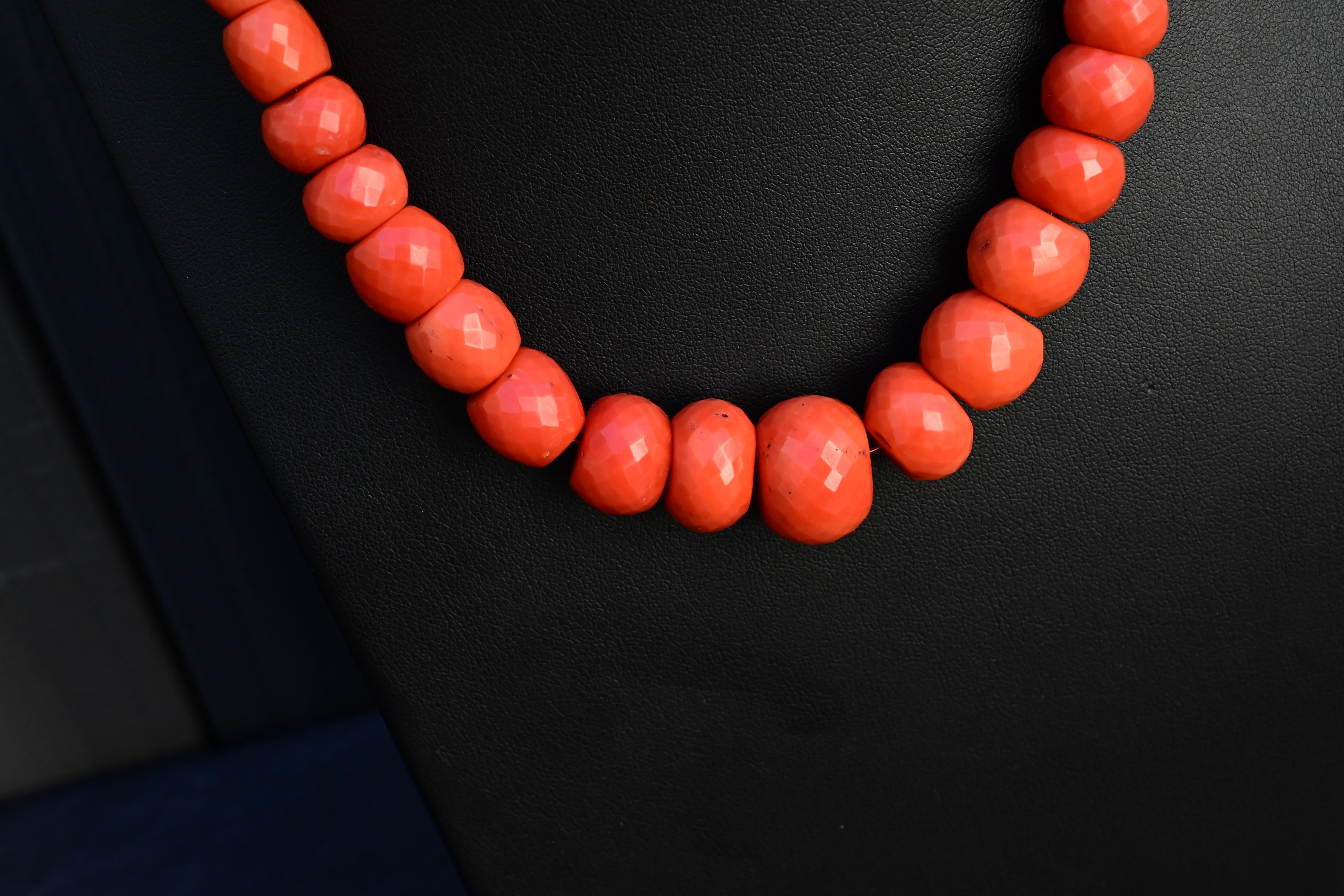 Rose Cut Fantastic Antique Coral Necklace Diamond Etched 101 Grams With Cameo