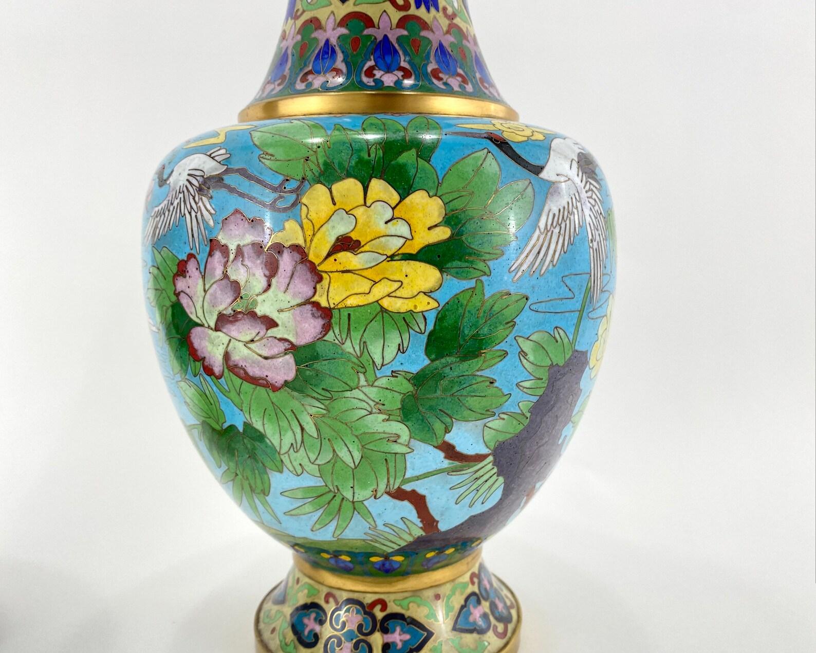 Absolutely Gorgeous blue vases with birds and floral pattern made in the Cloisone technique in the 1890s`.

 Handmade antique vases will serve as an excellent gift for a connoisseur of art.

They will not leave anyone indifferent.

 Antique
