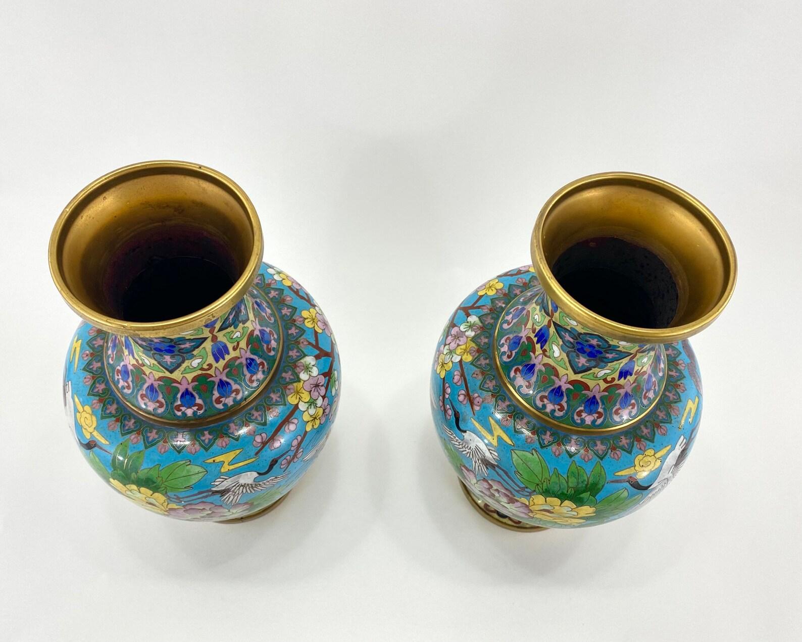 Chinese Fantastic Antique Couple of Vases China Bronze Vases Cloisonne, 1890s