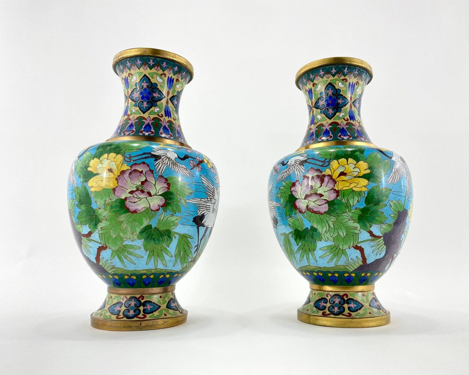 Late 19th Century Fantastic Antique Couple of Vases China Bronze Vases Cloisonne, 1890s