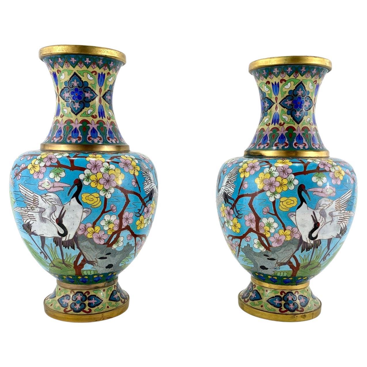 Fantastic Antique Couple of Vases China Bronze Vases Cloisonne, 1890s
