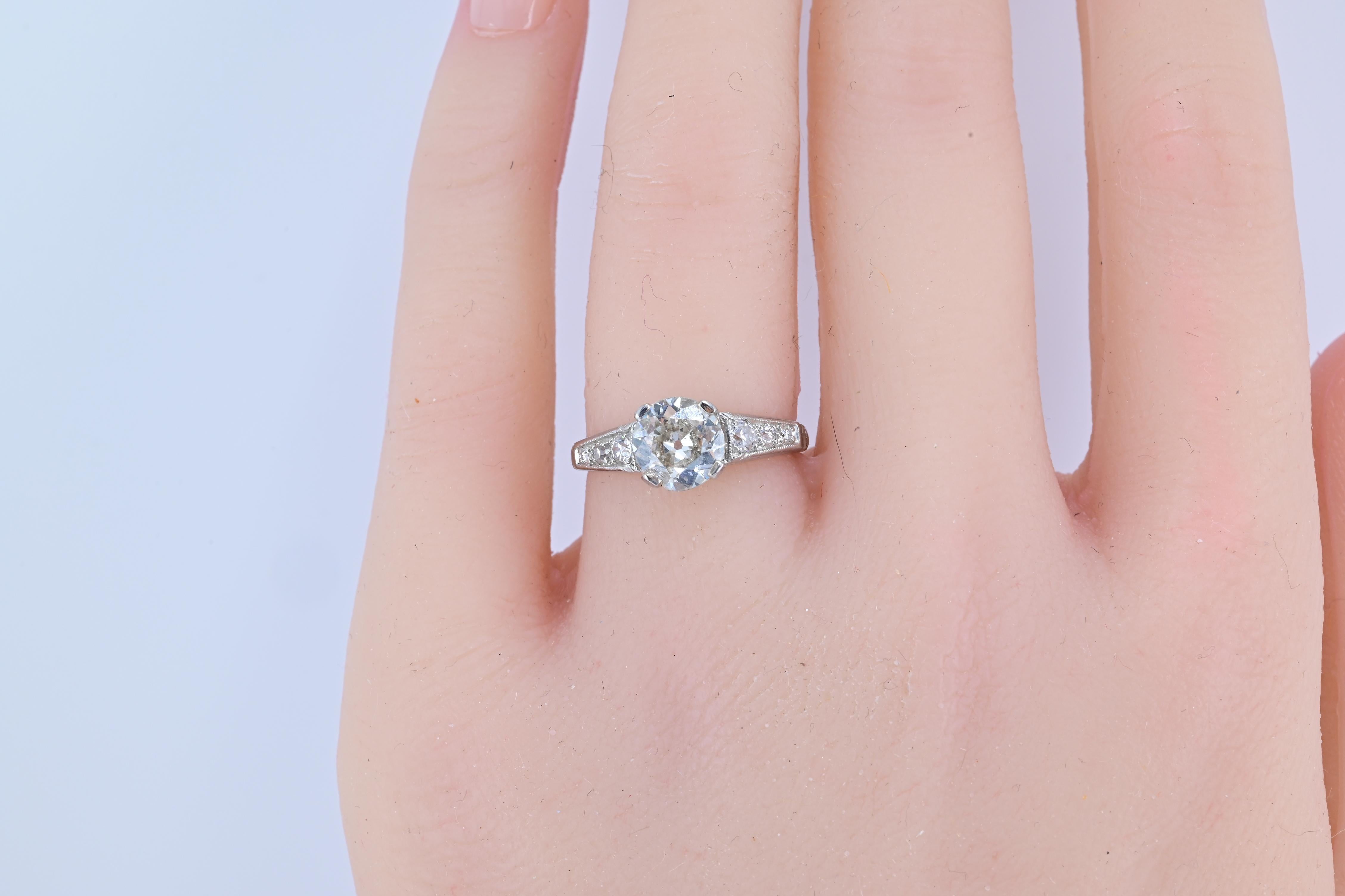 Fantastic Antique Diamond Ring With Old Euro Center Diamond In Good Condition In Media, PA