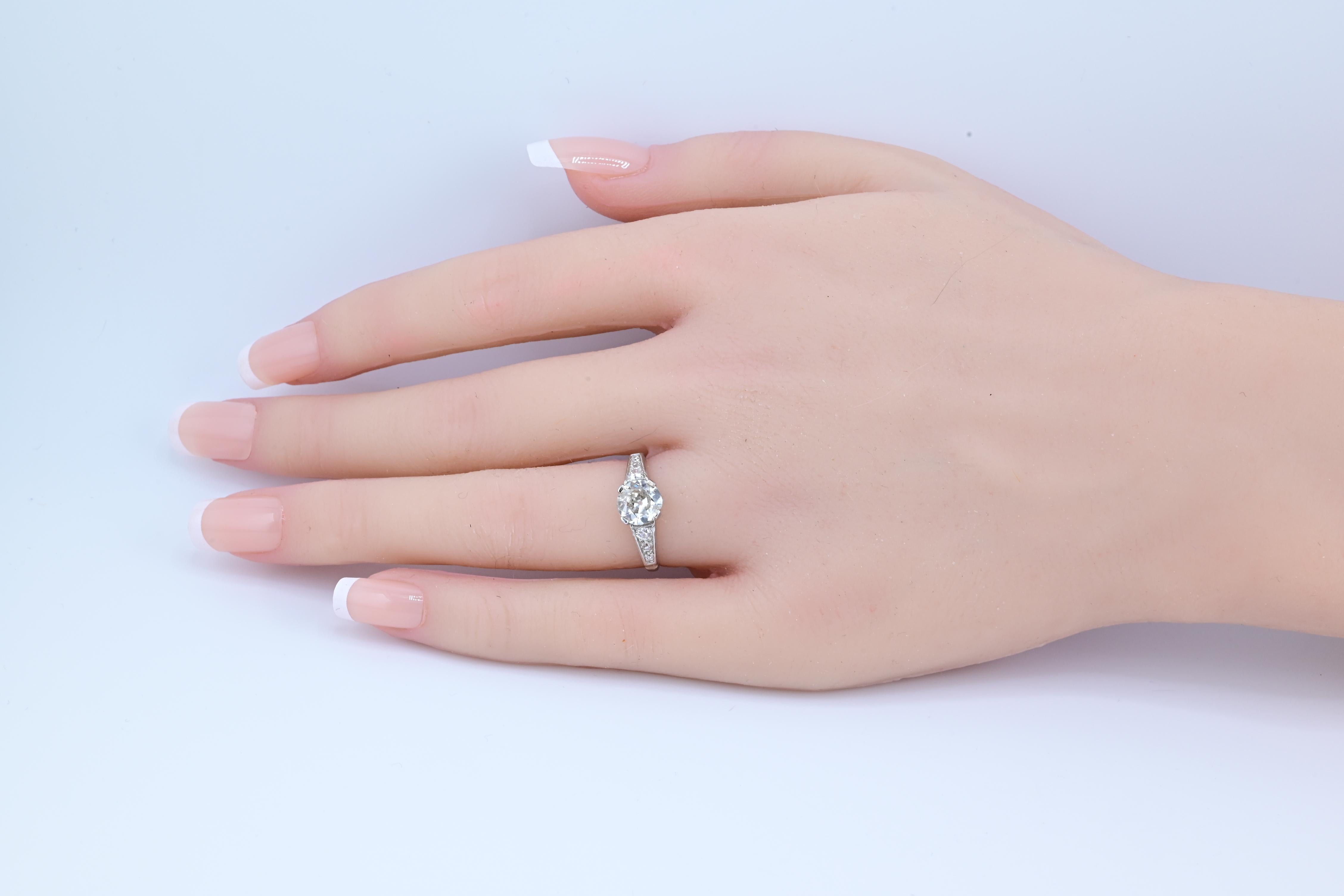 Women's Fantastic Antique Diamond Ring With Old Euro Center Diamond