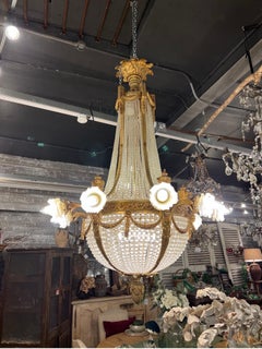 Fantastic antique French crystal empire chandelier with bronze frame