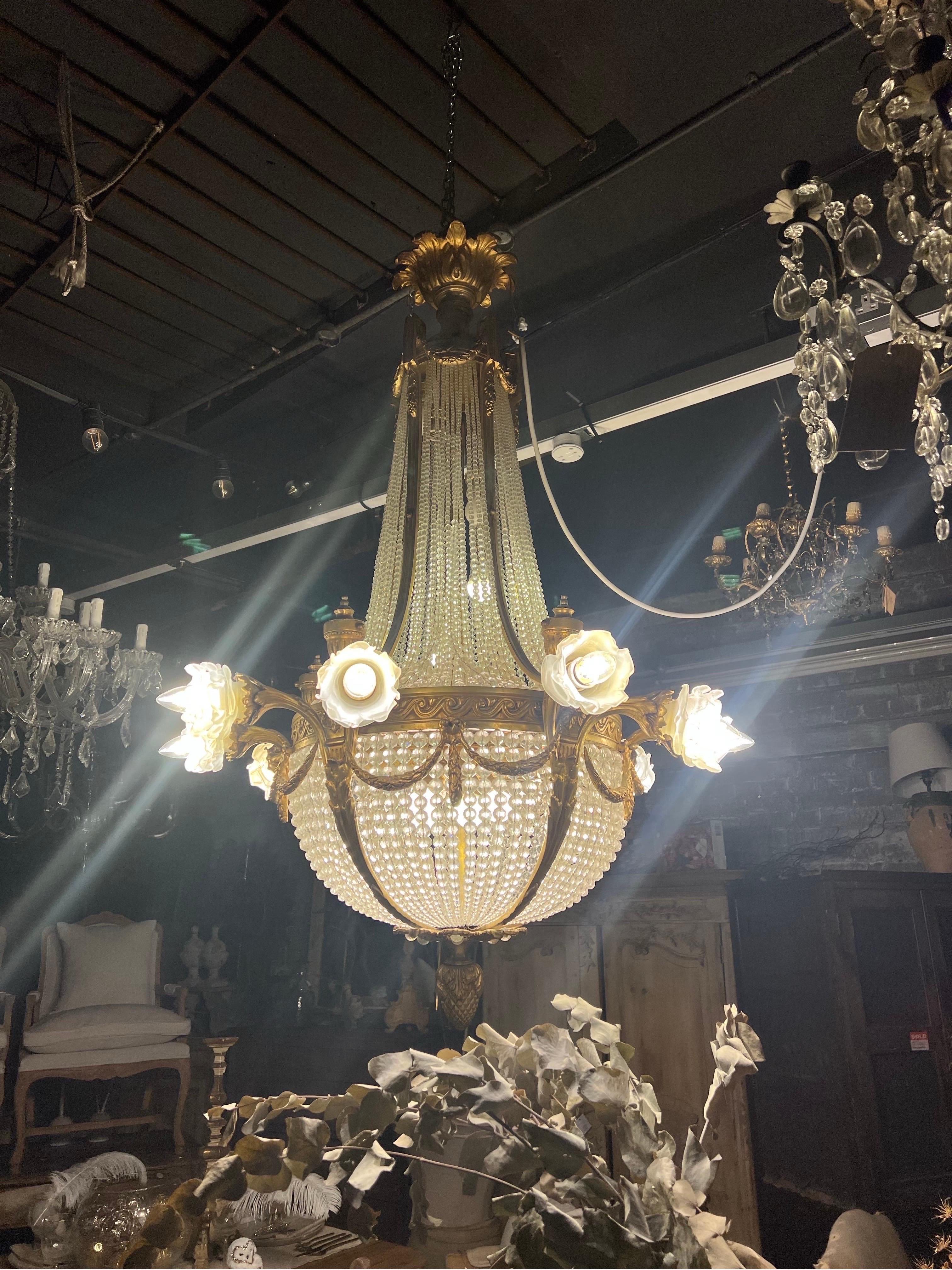 Fantastic antique French crystal empire chandelier with bronze frame  For Sale 1