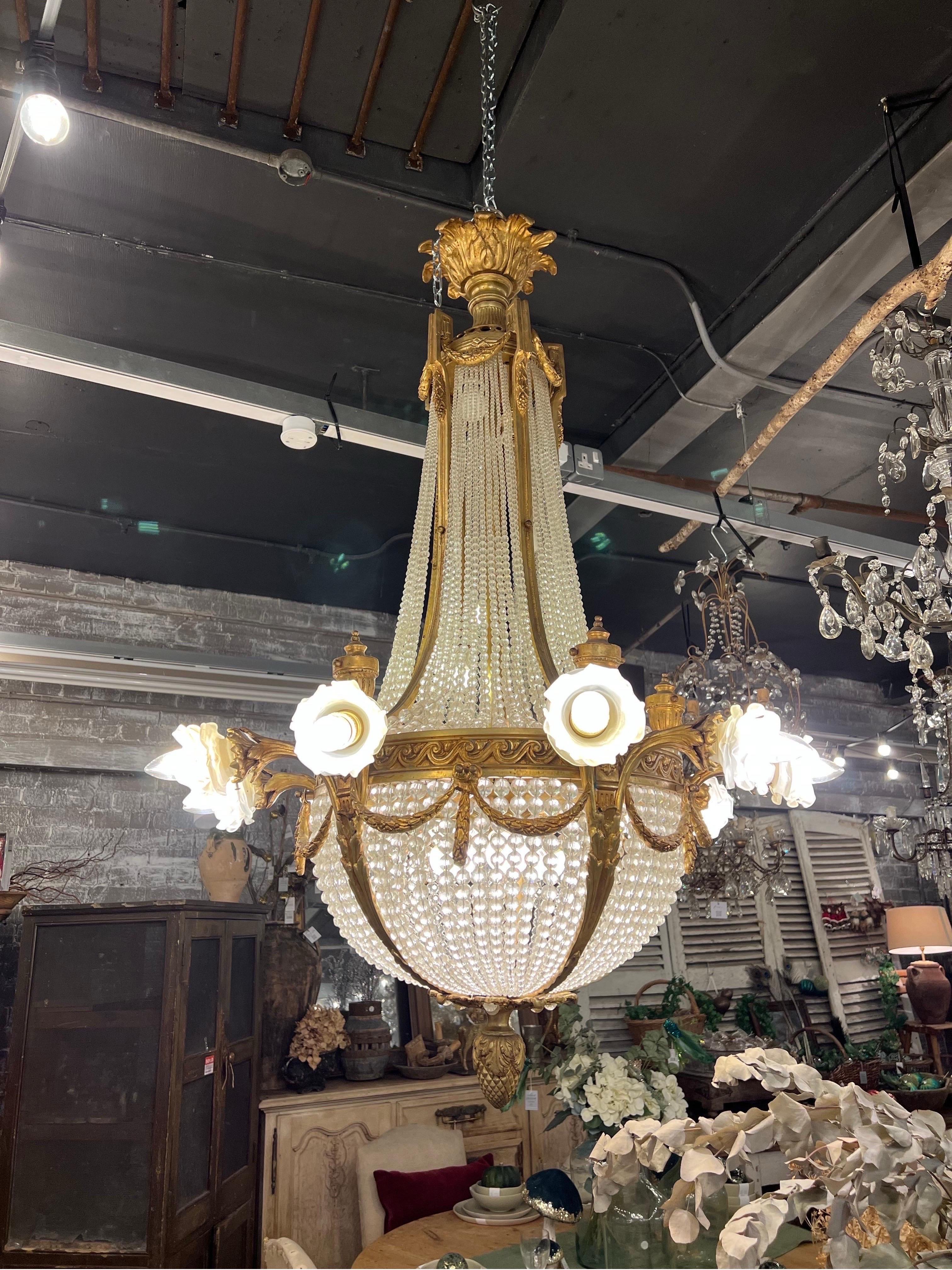 Fantastic antique French crystal empire chandelier with bronze frame  For Sale 2