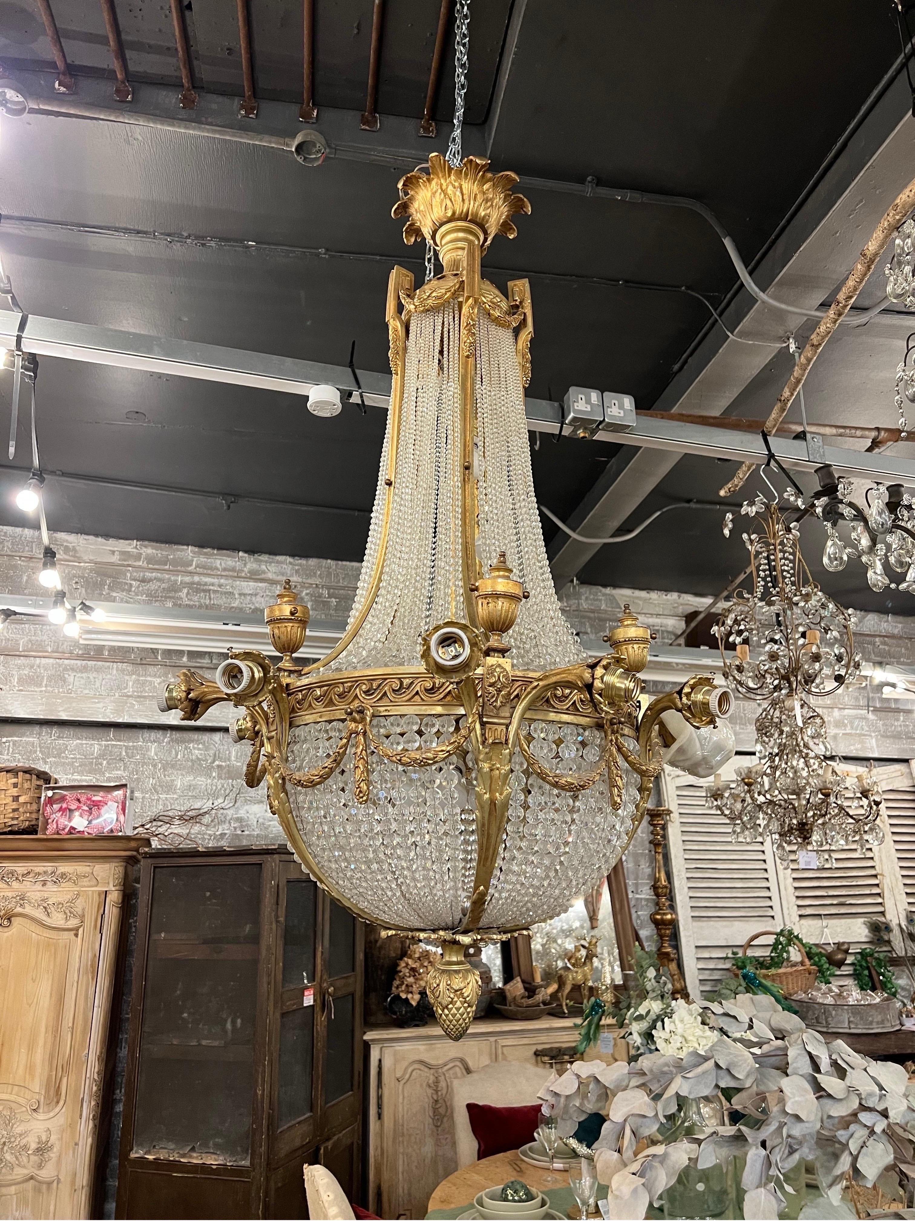 Fantastic antique French crystal empire chandelier with bronze frame  For Sale 3