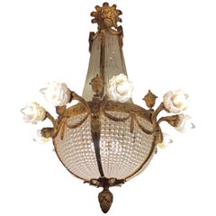 Fantastic antique French crystal empire chandelier with bronze frame